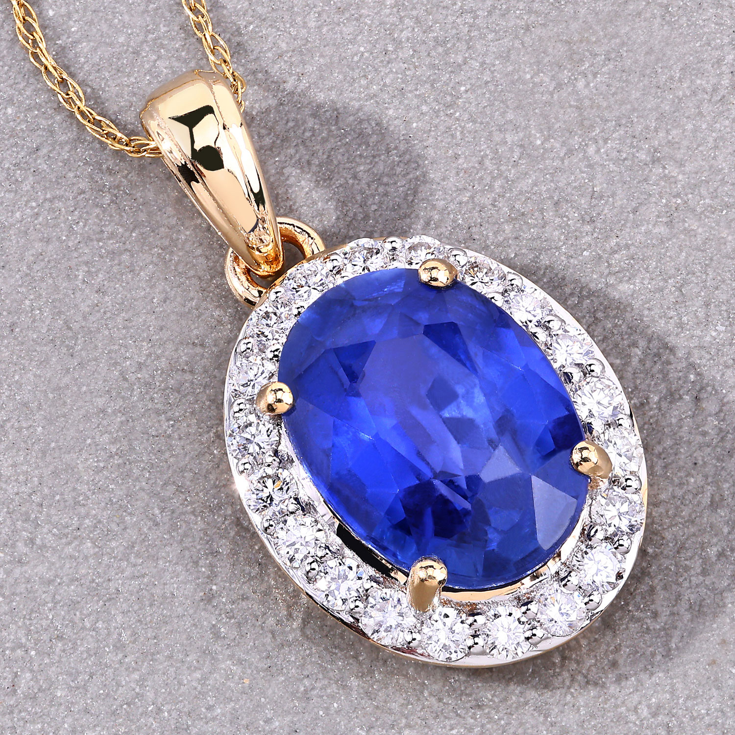 3.33 Carat Genuine Ceylon Blue Sapphire and White Diamond 18K Yellow Gold Pendant 3.33 C.T.W 18K yellow or white gold - view 6
