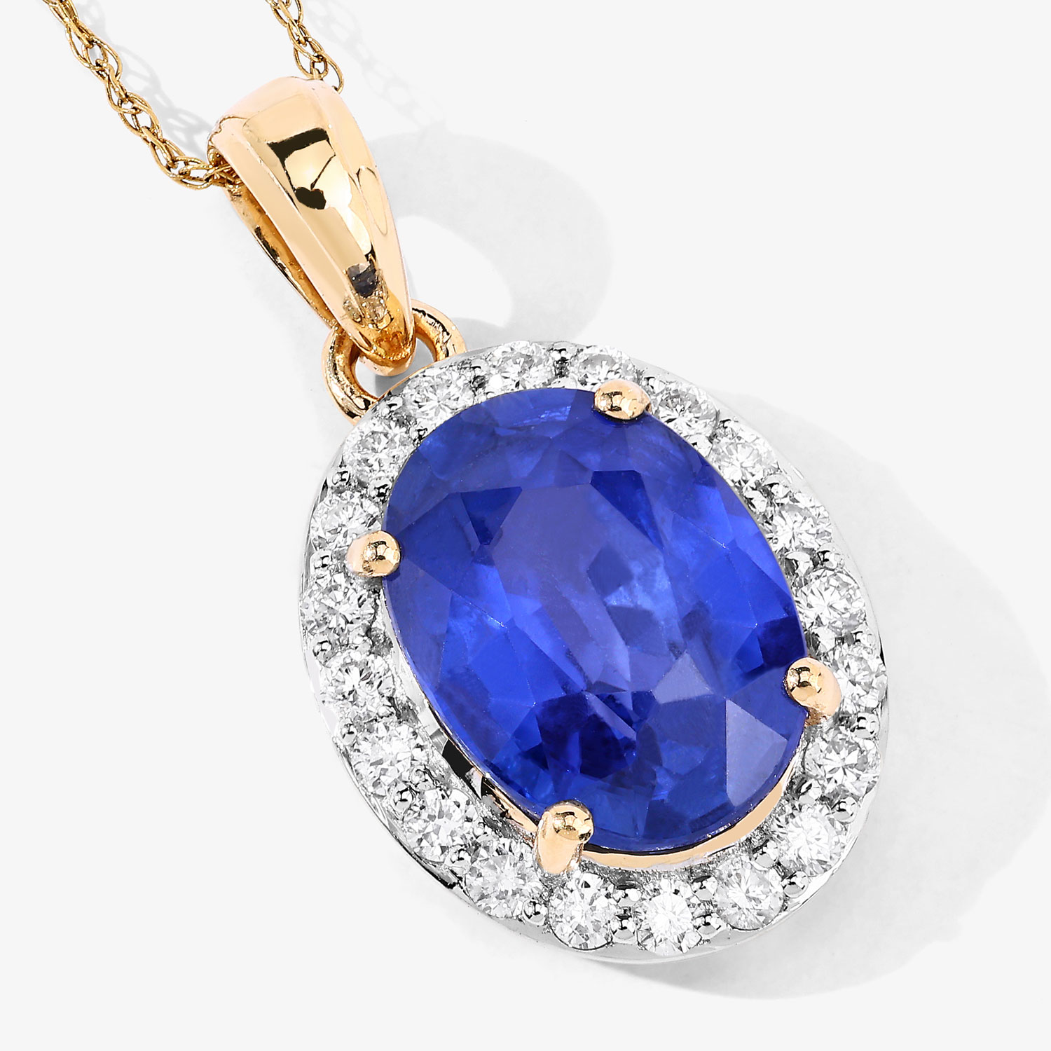 3.33 Carat Genuine Ceylon Blue Sapphire and White Diamond 18K Yellow Gold Pendant 3.33 C.T.W 18K yellow or white gold - view 3