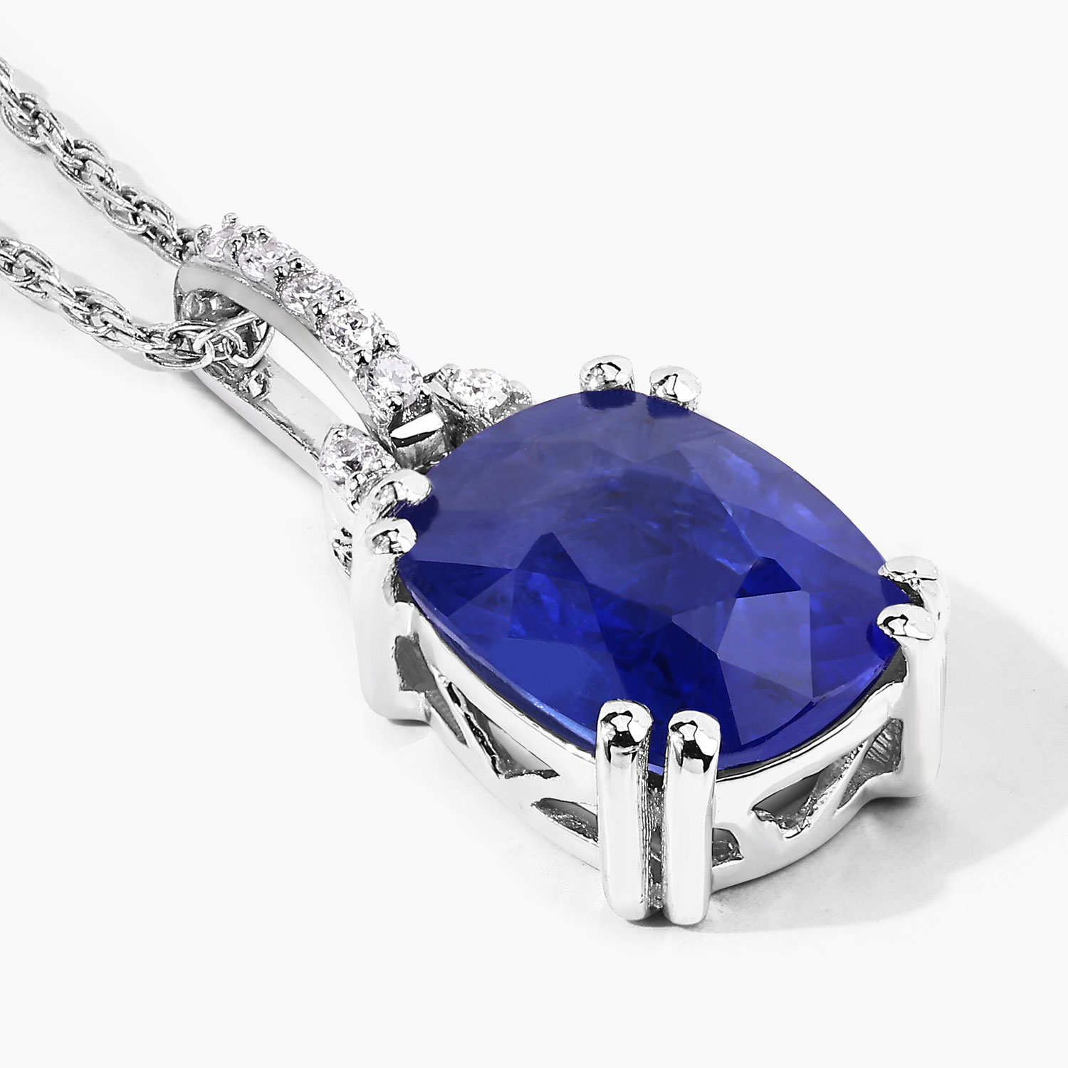 2.05 Carat Genuine Ceylon Blue Sapphire and White Diamond 18K White Gold Pendant 2.05 C.T.W 18K white gold - view 5