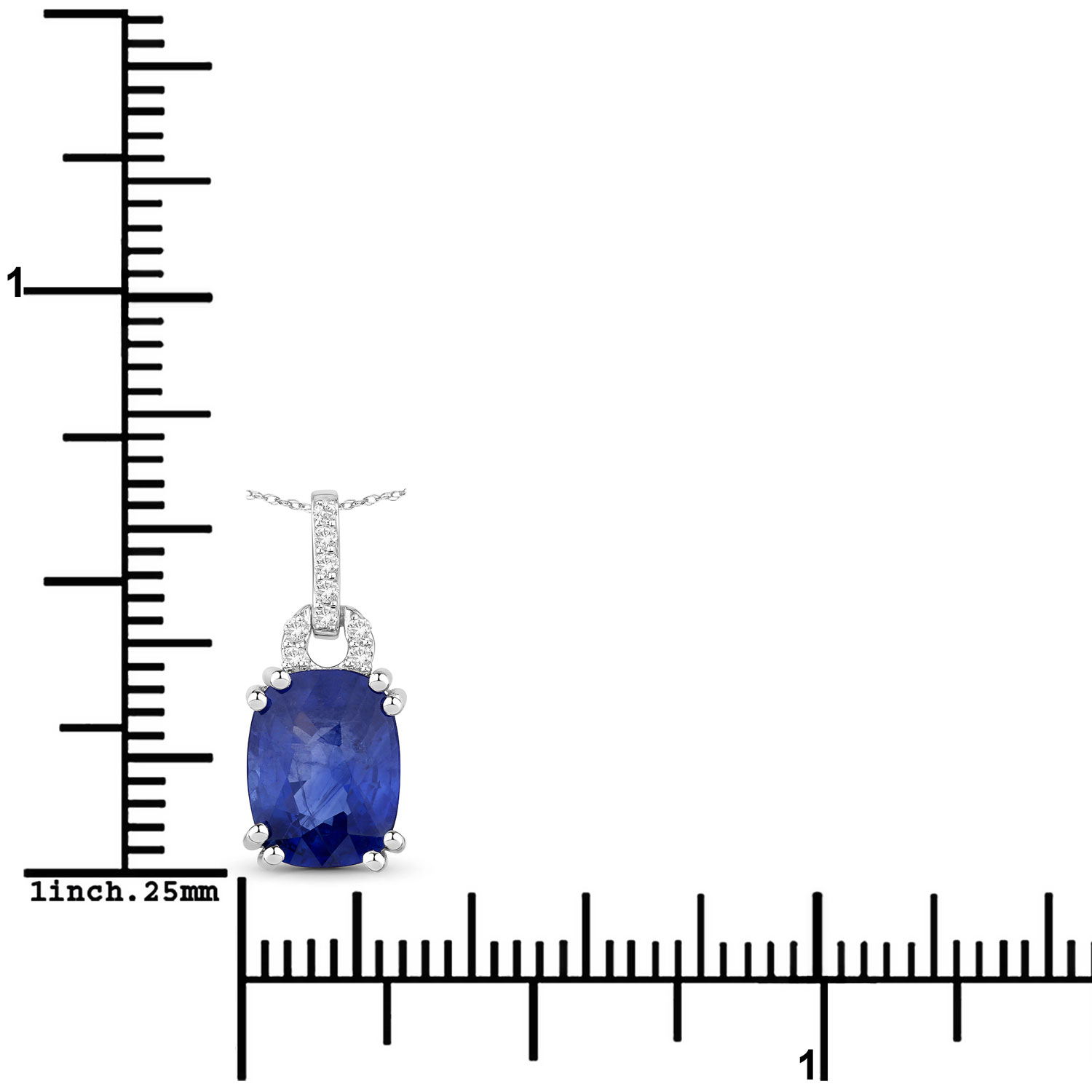 2.05 Carat Genuine Ceylon Blue Sapphire and White Diamond 18K White Gold Pendant 2.05 C.T.W 18K white gold - view 3