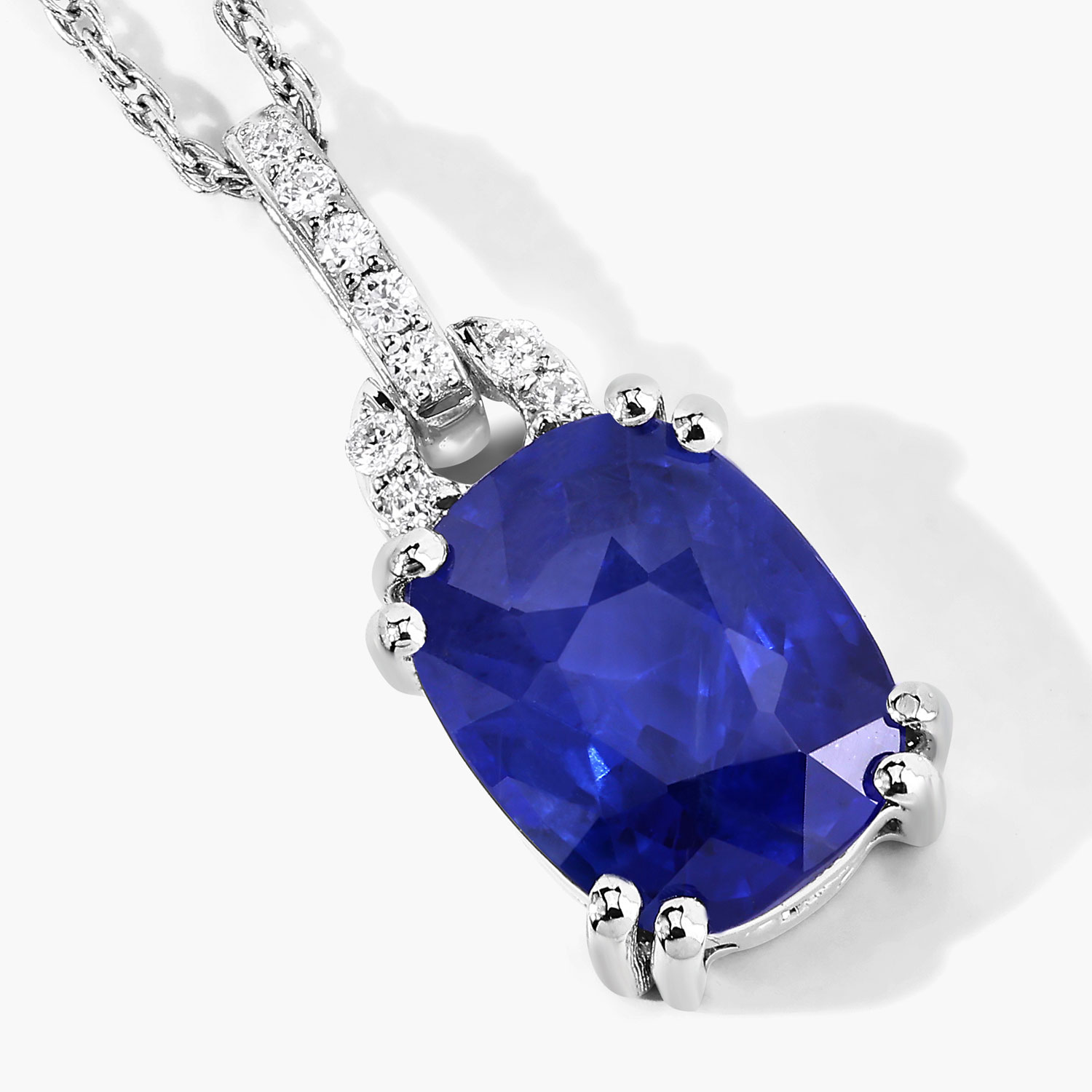 2.05 Carat Genuine Ceylon Blue Sapphire and White Diamond 18K White Gold Pendant 2.05 C.T.W 18K white gold - view 4