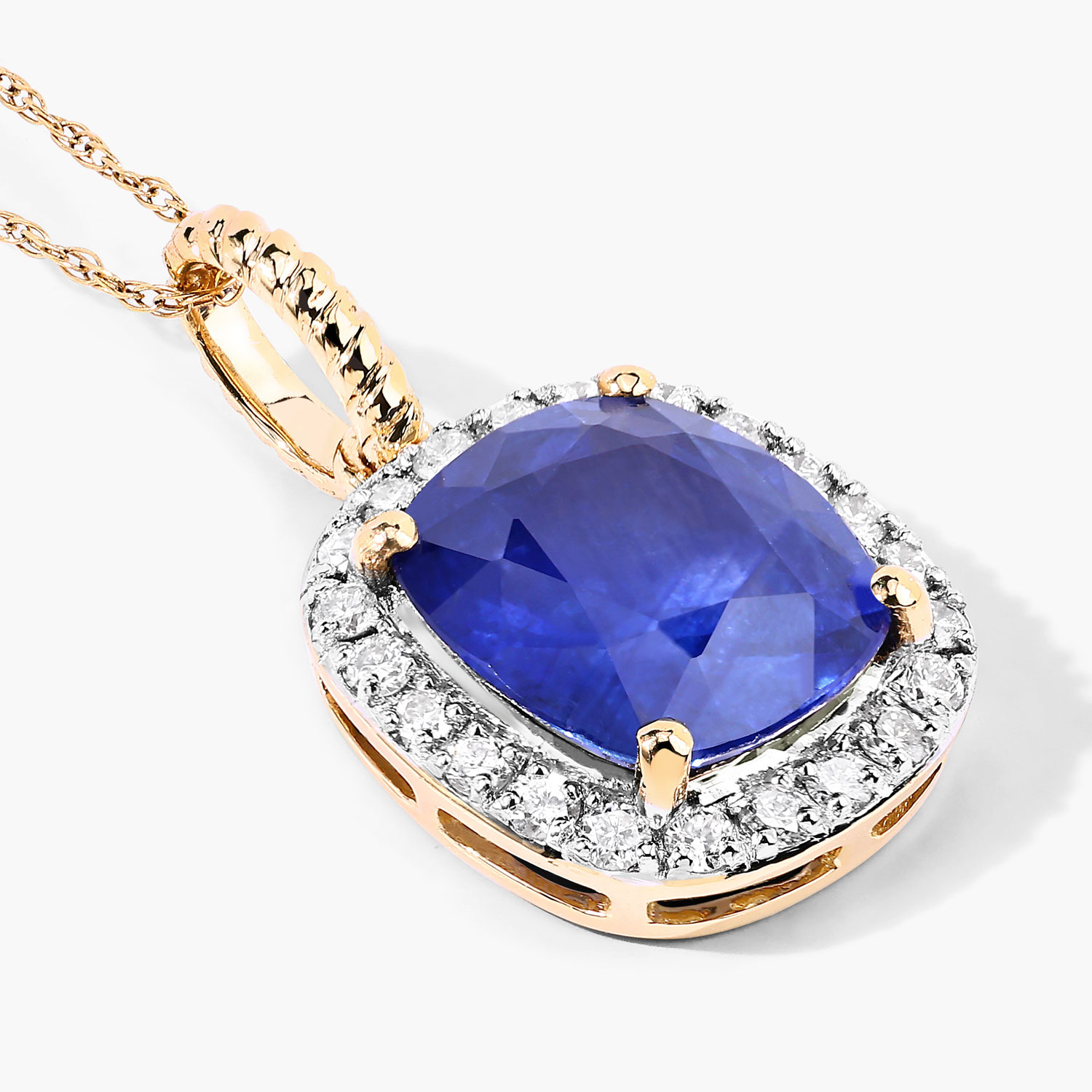 2.82 Carat Genuine Ceylon Blue Sapphire and White Diamond 18K Yellow Gold Pendant 2.82 C.T.W 18K yellow or white gold - view 4