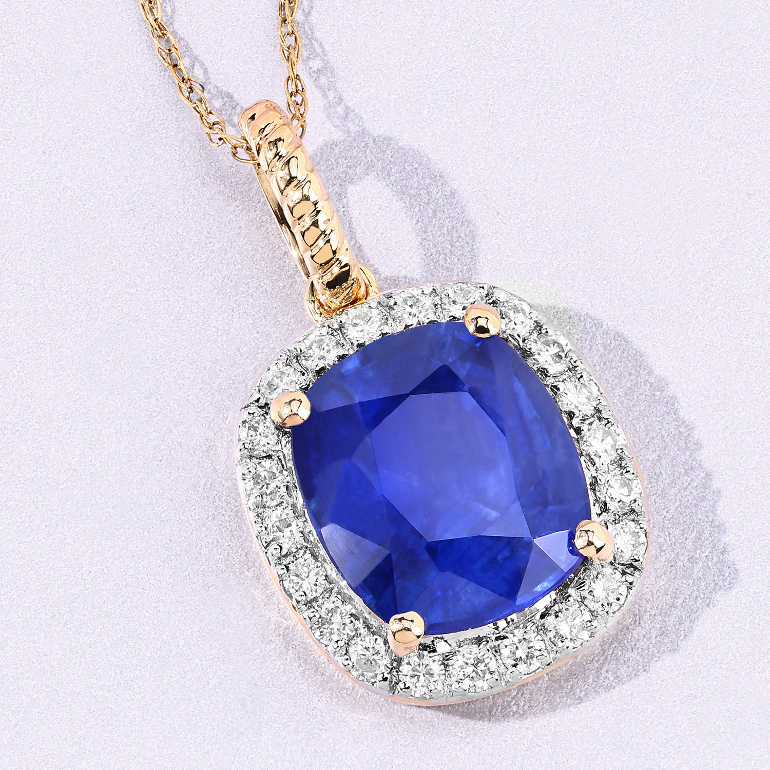 2.82 Carat Genuine Ceylon Blue Sapphire and White Diamond 18K Yellow Gold Pendant 2.82 C.T.W 18K yellow or white gold - view 2