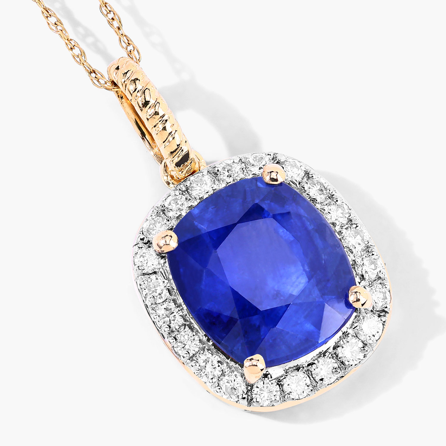2.82 Carat Genuine Ceylon Blue Sapphire and White Diamond 18K Yellow Gold Pendant 2.82 C.T.W 18K yellow or white gold - view 3