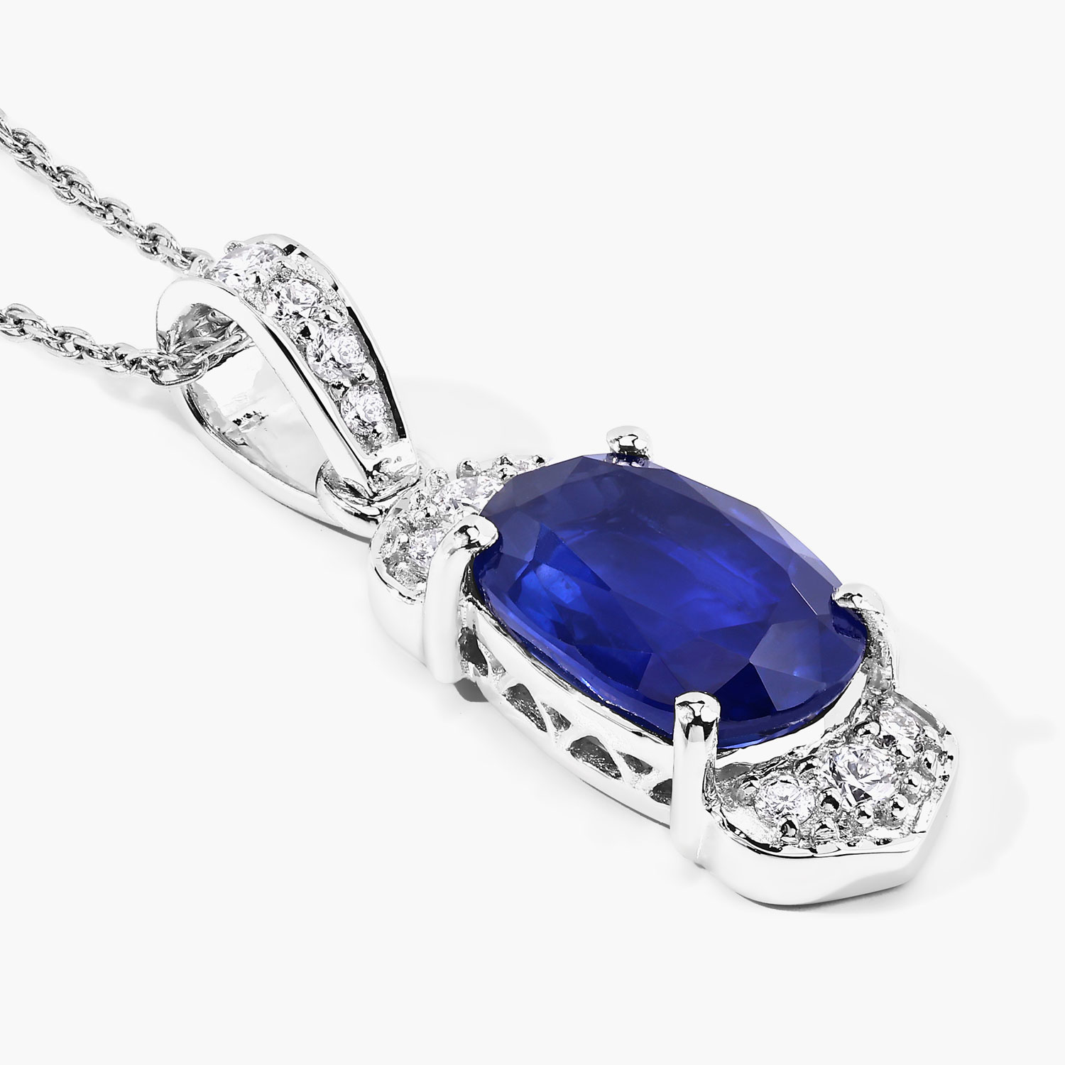 2.46 Carat Genuine Ceylon Blue Sapphire and White Diamond 18K White Gold Pendant 2.46 C.T.W 18K white gold - view 4