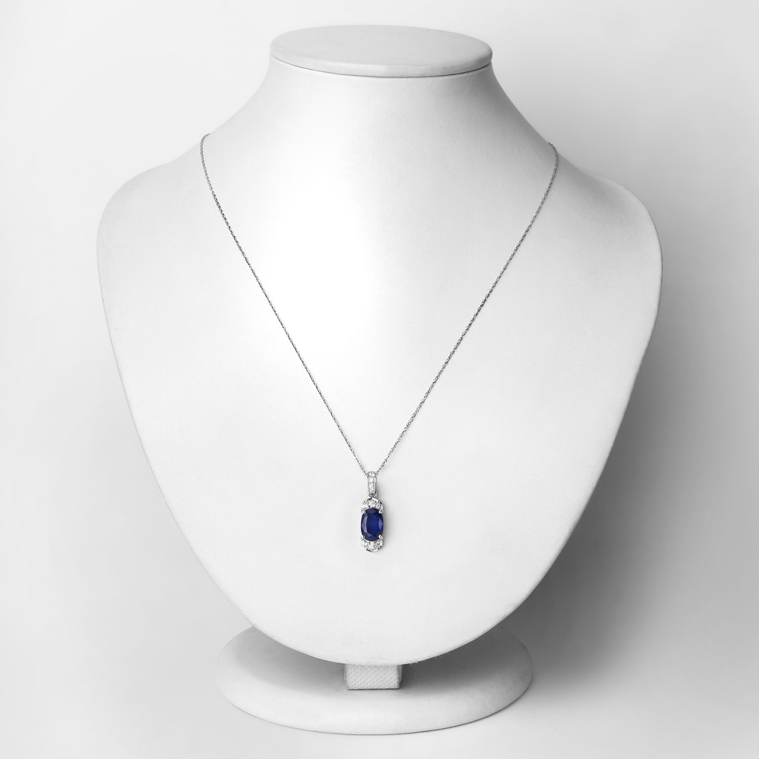 2.46 Carat Genuine Ceylon Blue Sapphire and White Diamond 18K White Gold Pendant 2.46 C.T.W 18K white gold - view 2