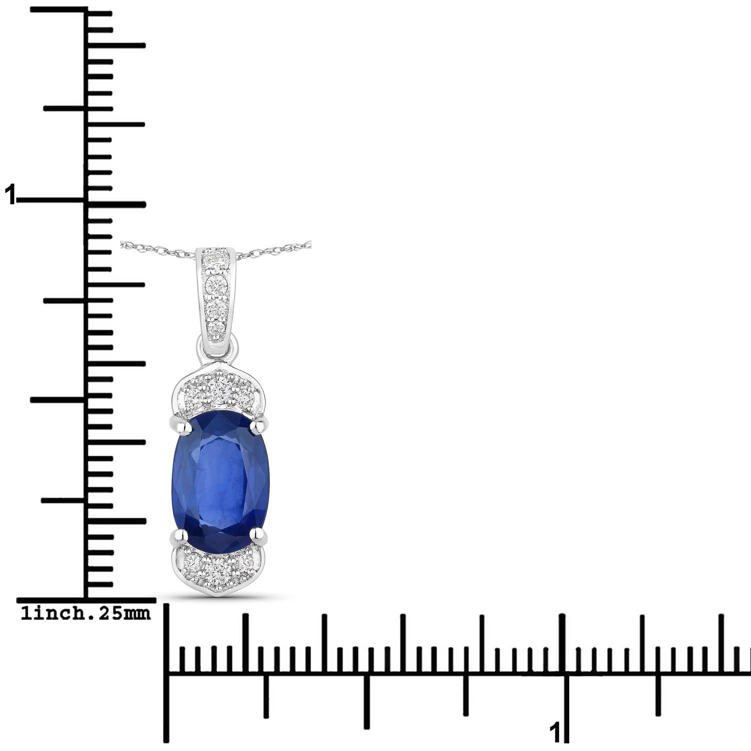 2.46 Carat Genuine Ceylon Blue Sapphire and White Diamond 18K White Gold Pendant 2.46 C.T.W 18K white gold - view 3