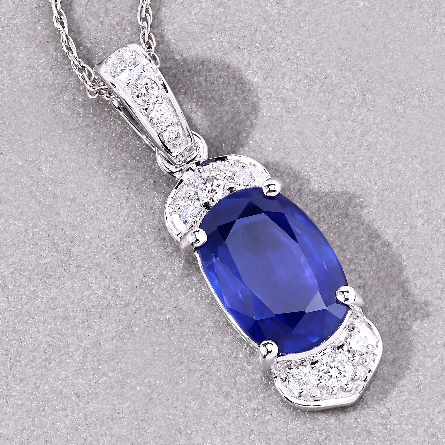 2.46 Carat Genuine Ceylon Blue Sapphire and White Diamond 18K White Gold Pendant 2.46 C.T.W 18K white gold - view 6