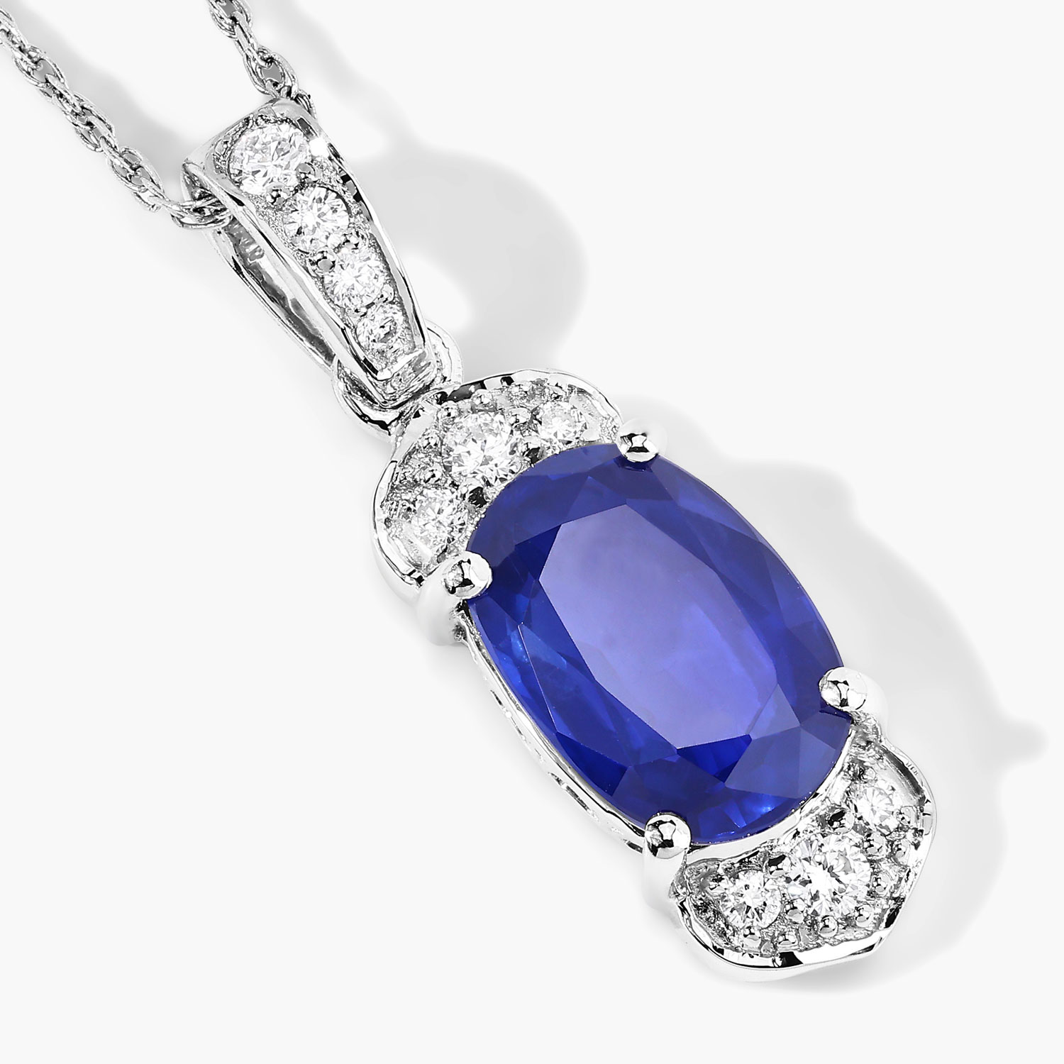 2.46 Carat Genuine Ceylon Blue Sapphire and White Diamond 18K White Gold Pendant 2.46 C.T.W 18K white gold - view 5