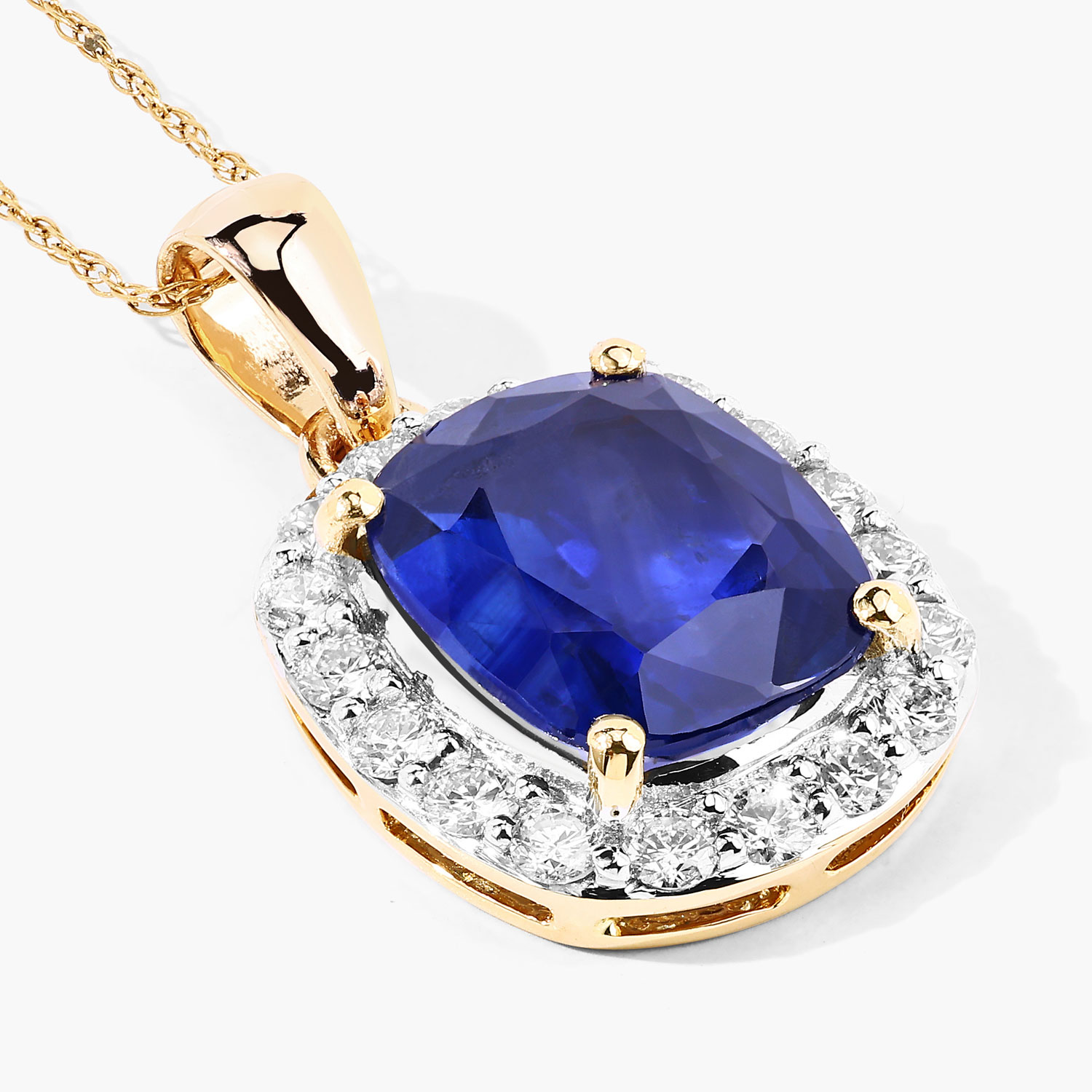 3.60 Carat Genuine Ceylon Blue Sapphire and White Diamond 18K Yellow Gold Pendant 3.60 C.T.W 18K yellow or white gold - view 4