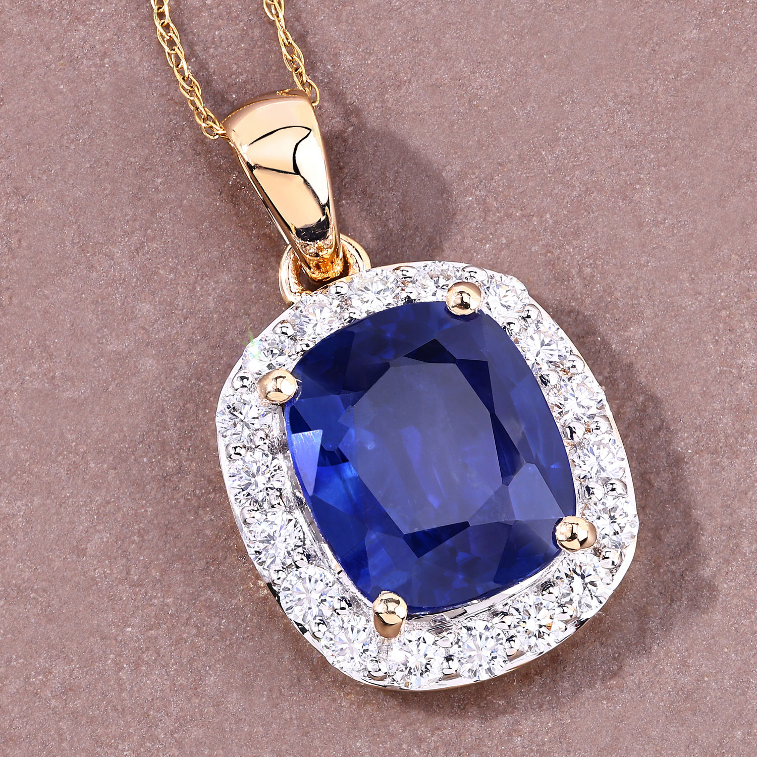 3.60 Carat Genuine Ceylon Blue Sapphire and White Diamond 18K Yellow Gold Pendant 3.60 C.T.W 18K yellow or white gold - view 6