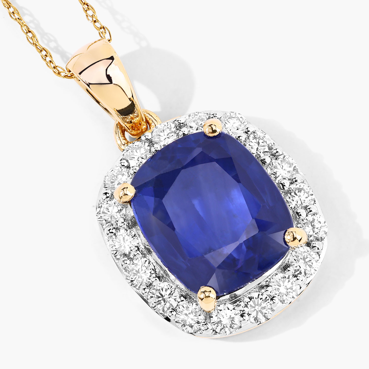 3.60 Carat Genuine Ceylon Blue Sapphire and White Diamond 18K Yellow Gold Pendant 3.60 C.T.W 18K yellow or white gold - view 5
