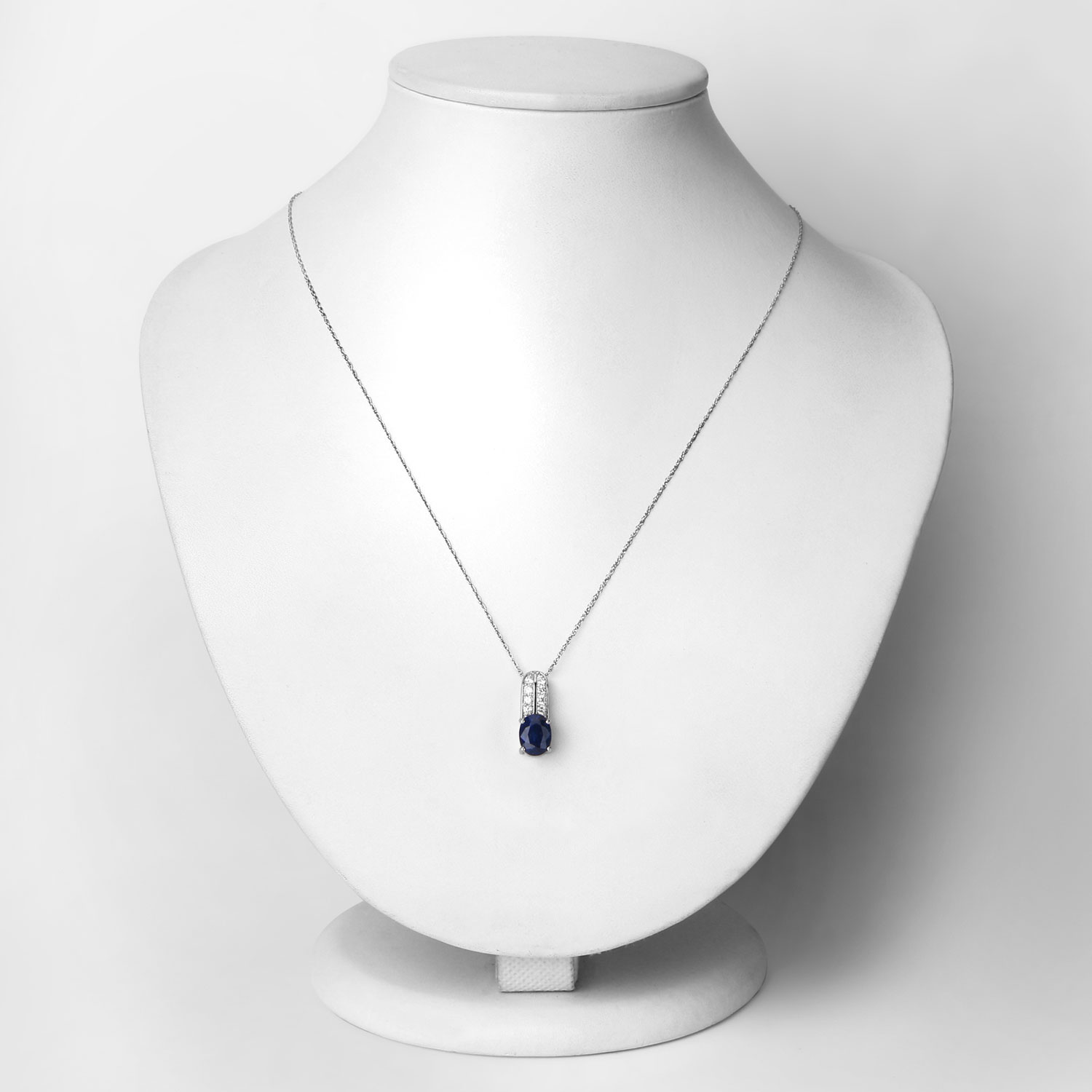 2.74 Carat Genuine Ceylon Blue Sapphire and White Diamond 18K White Gold Pendant 2.74 C.T.W 18K white gold - view 2