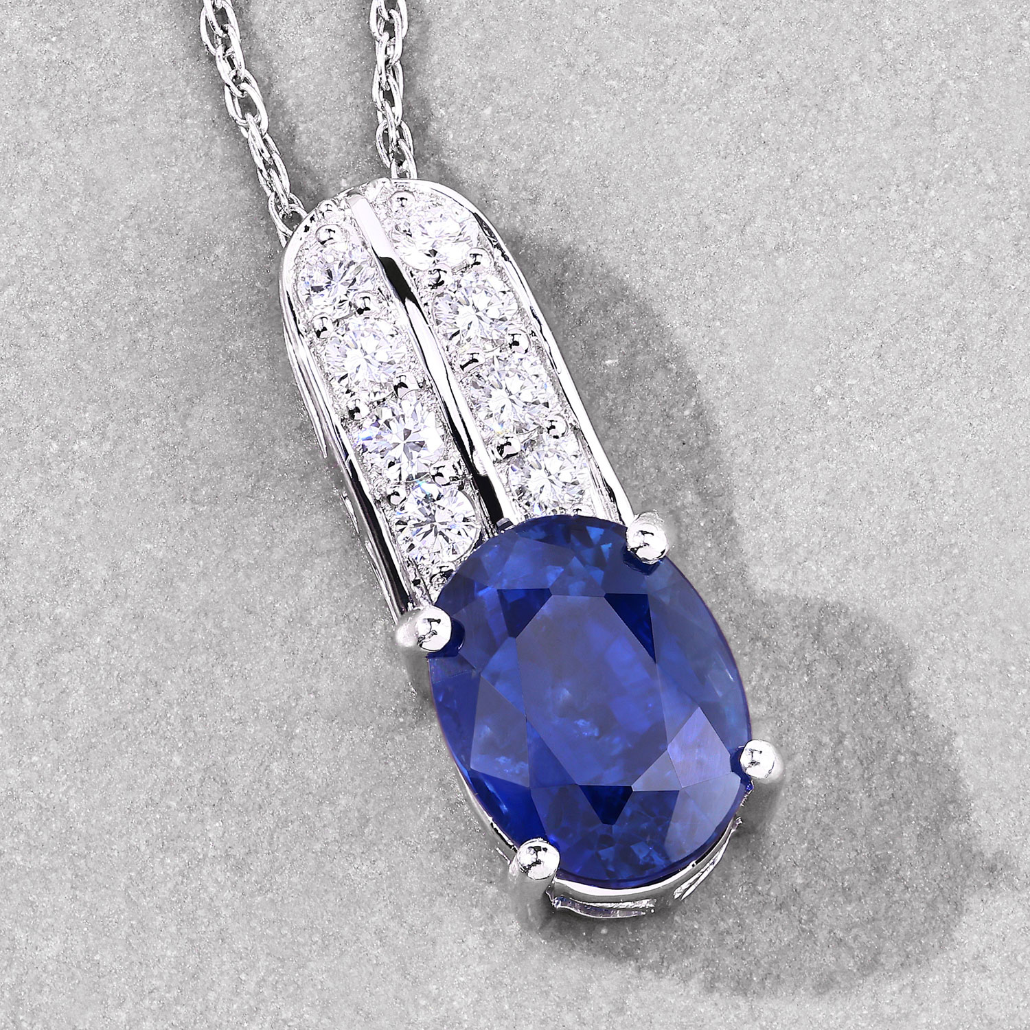 2.74 Carat Genuine Ceylon Blue Sapphire and White Diamond 18K White Gold Pendant 2.74 C.T.W 18K white gold - view 6