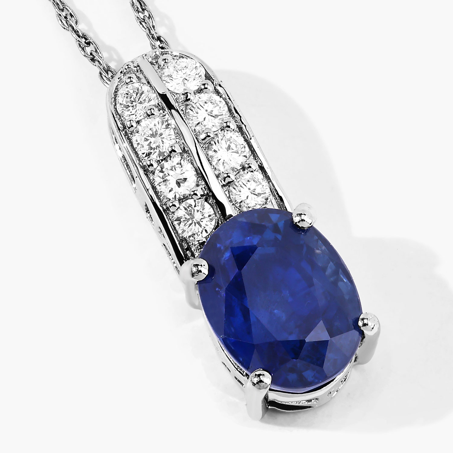 2.74 Carat Genuine Ceylon Blue Sapphire and White Diamond 18K White Gold Pendant 2.74 C.T.W 18K white gold - view 5
