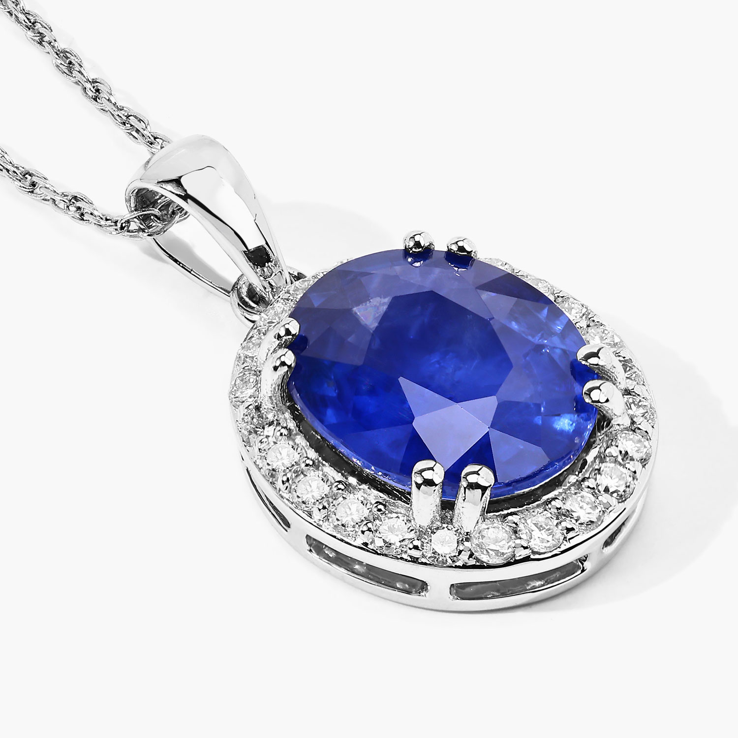 3.15 Carat Genuine Ceylon Blue Sapphire and White Diamond 18K White Gold Pendant 3.15 C.T.W 18K white gold - view 5