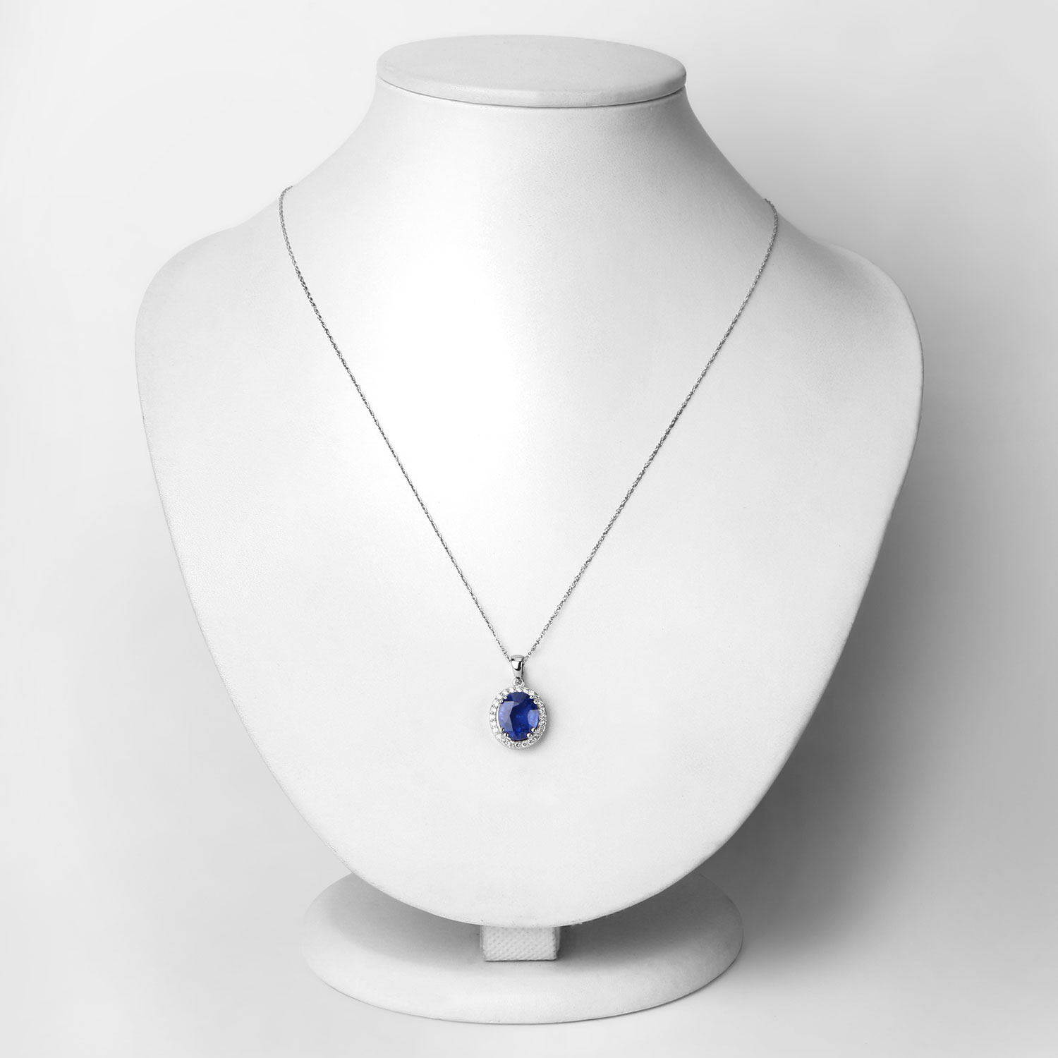 3.15 Carat Genuine Ceylon Blue Sapphire and White Diamond 18K White Gold Pendant 3.15 C.T.W 18K white gold - view 2