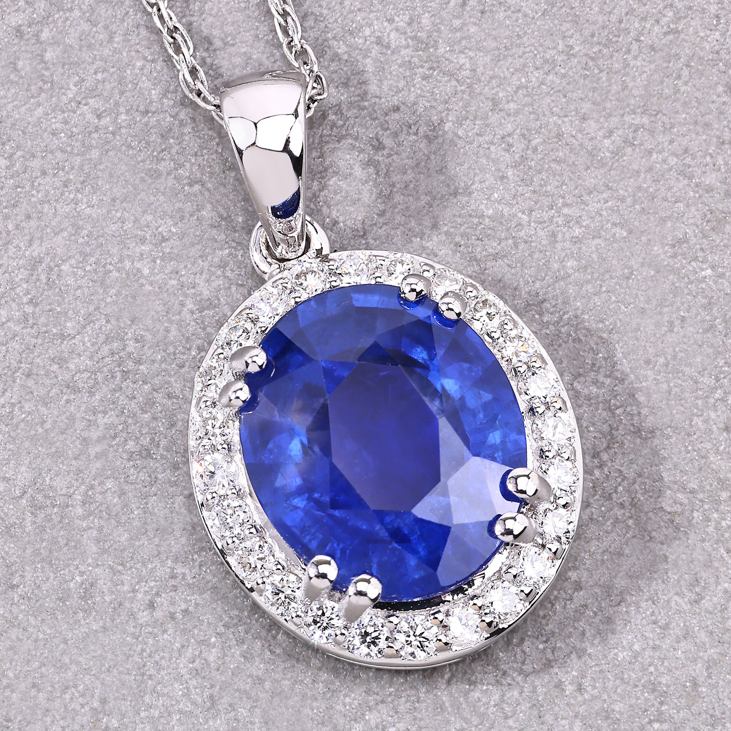 3.15 Carat Genuine Ceylon Blue Sapphire and White Diamond 18K White Gold Pendant 3.15 C.T.W 18K white gold - view 6