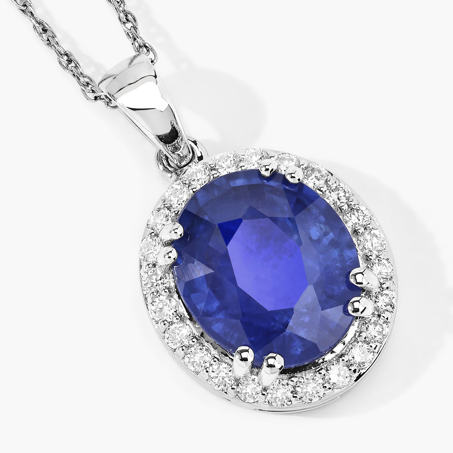 3.15 Carat Genuine Ceylon Blue Sapphire and White Diamond 18K White Gold Pendant 3.15 C.T.W 18K white gold - view 4