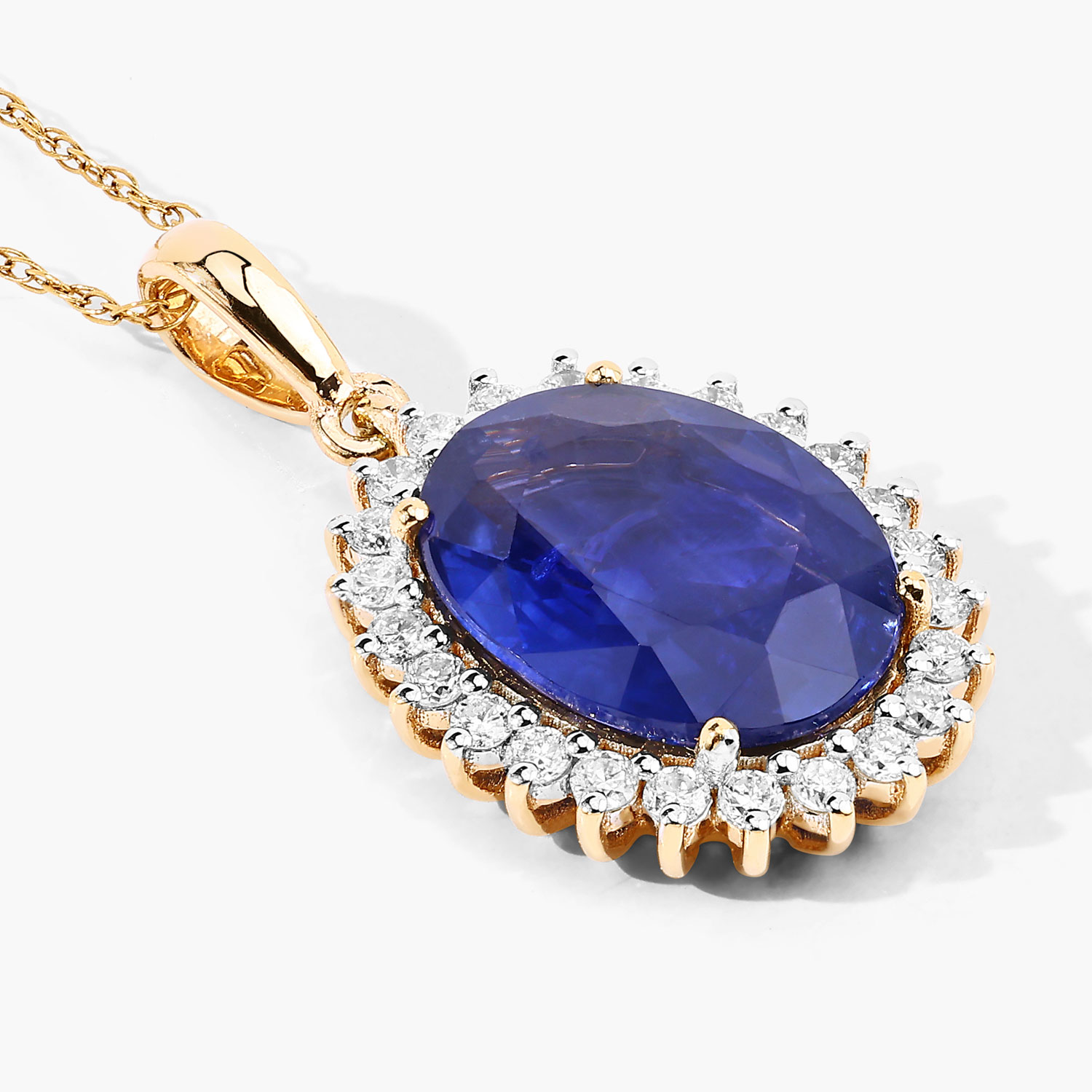 3.07 Carat Genuine Ceylon Blue Sapphire and White Diamond 18K Yellow Gold Pendant 3.07 C.T.W 18K yellow or white gold - view 2