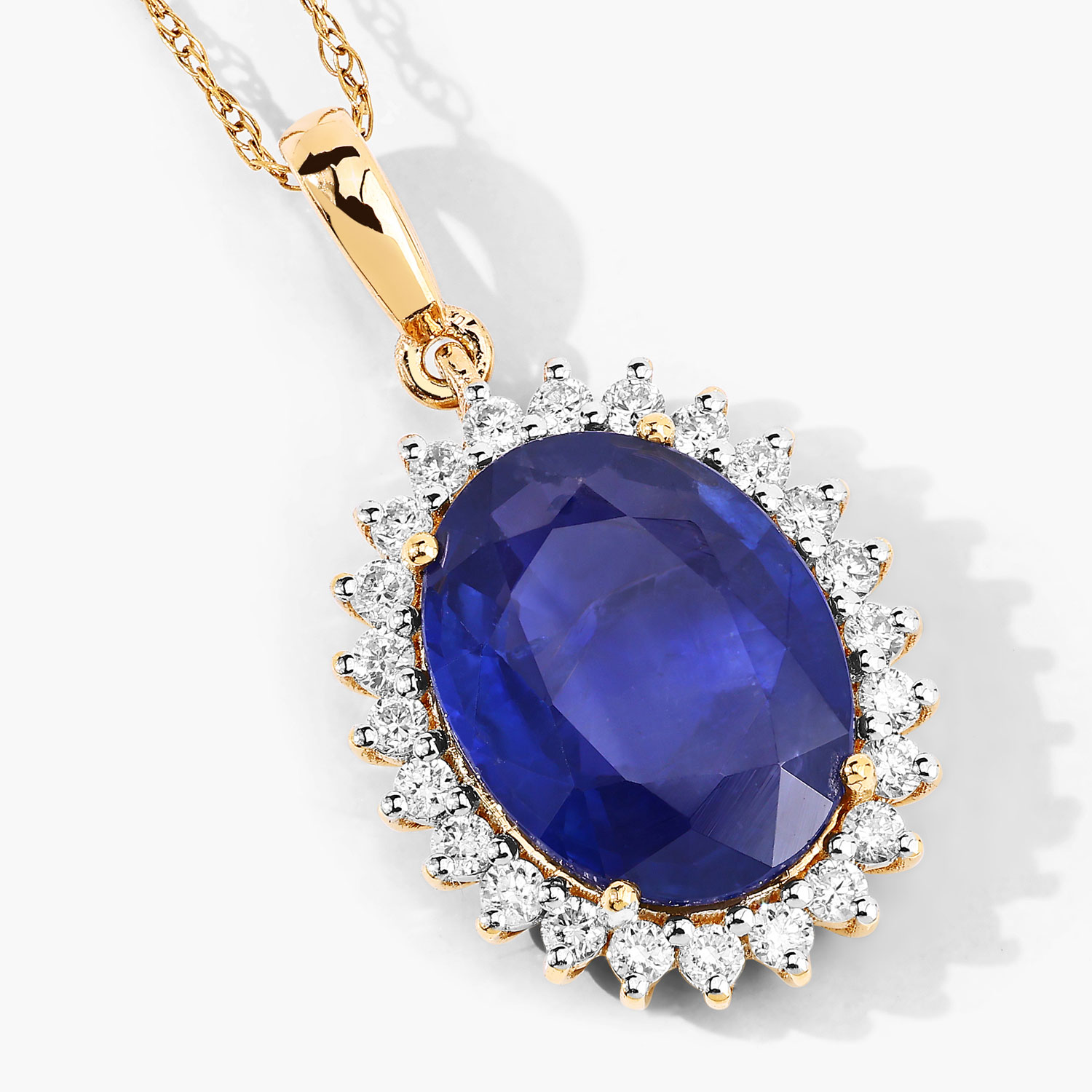 3.07 Carat Genuine Ceylon Blue Sapphire and White Diamond 18K Yellow Gold Pendant 3.07 C.T.W 18K yellow or white gold - view 3
