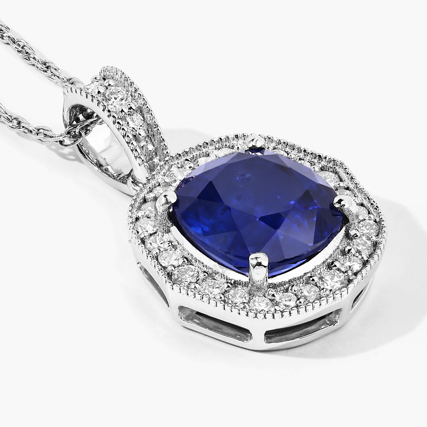 2.32 Carat Genuine Ceylon Blue Sapphire and White Diamond 18K White Gold Pendant 2.32 C.T.W 18K white gold - view 4