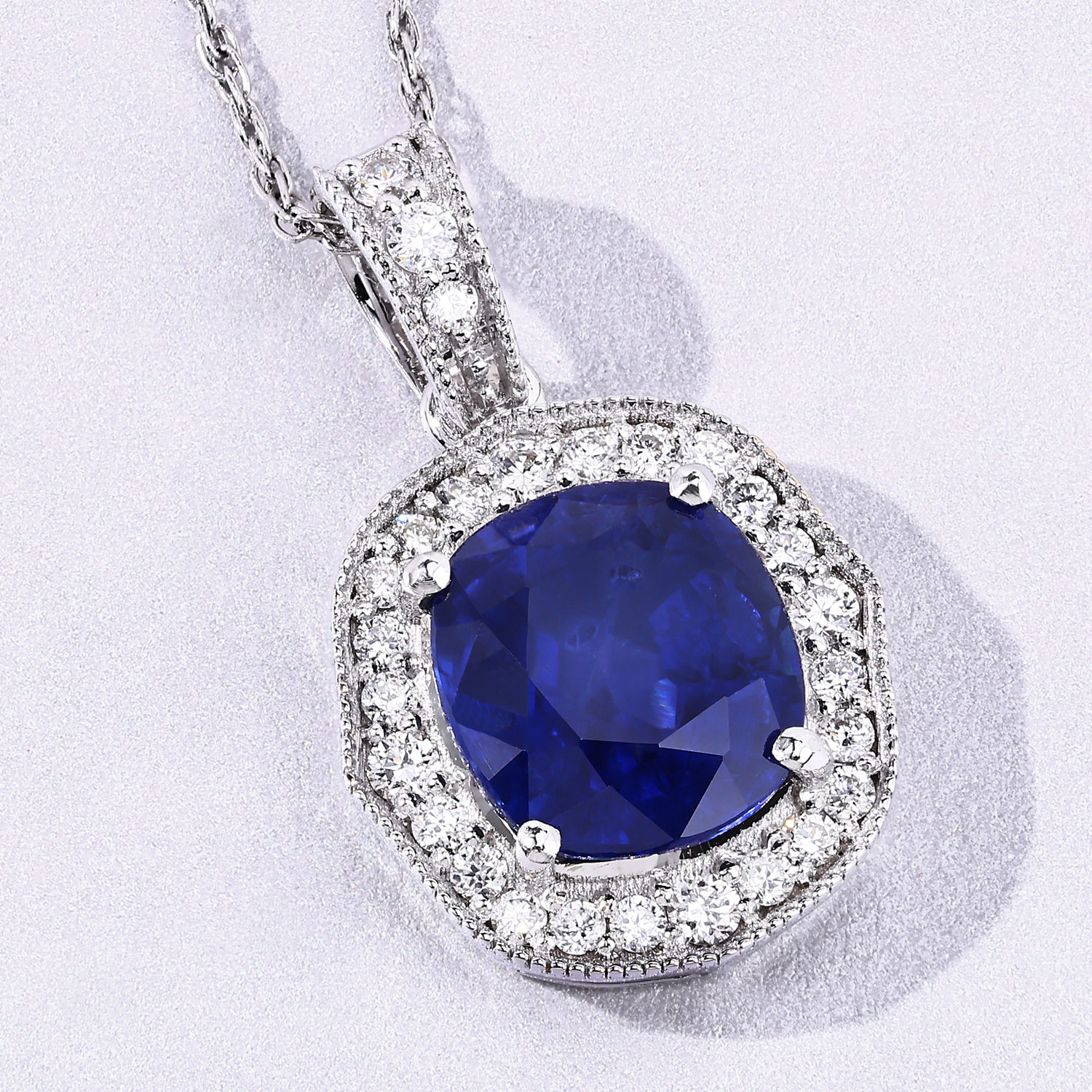 2.32 Carat Genuine Ceylon Blue Sapphire and White Diamond 18K White Gold Pendant 2.32 C.T.W 18K white gold - view 2