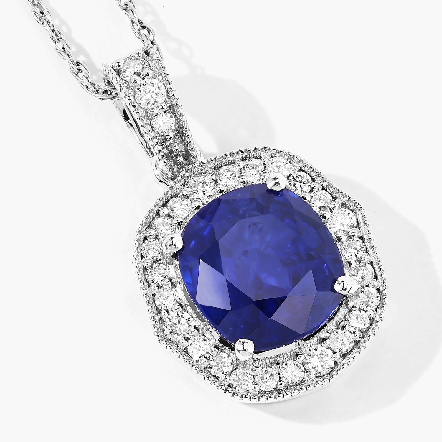 2.32 Carat Genuine Ceylon Blue Sapphire and White Diamond 18K White Gold Pendant 2.32 C.T.W 18K white gold - view 3