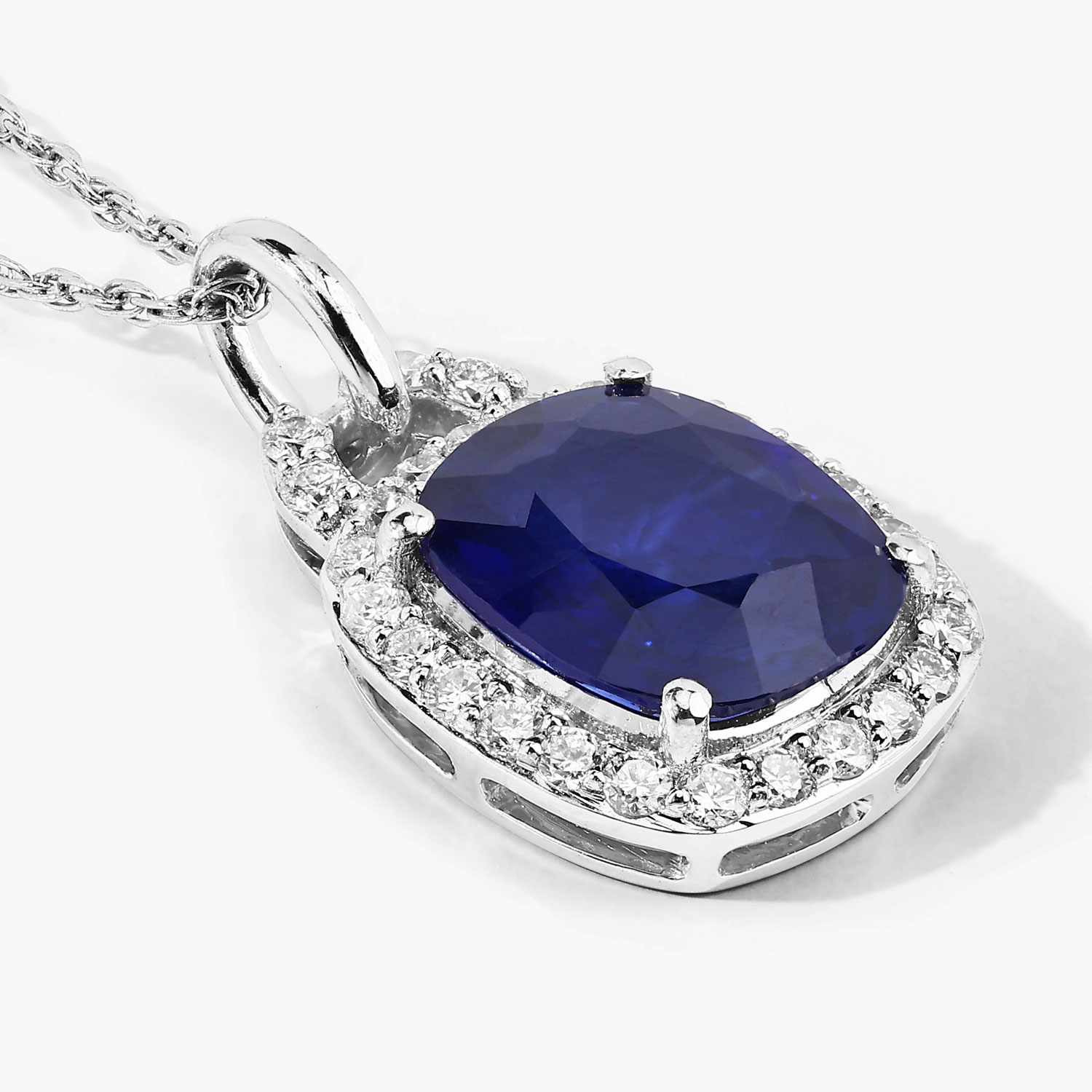 2.19 Carat Genuine Ceylon Blue Sapphire and White Diamond 18K White Gold Pendant 2.19 C.T.W 18K white gold - view 6