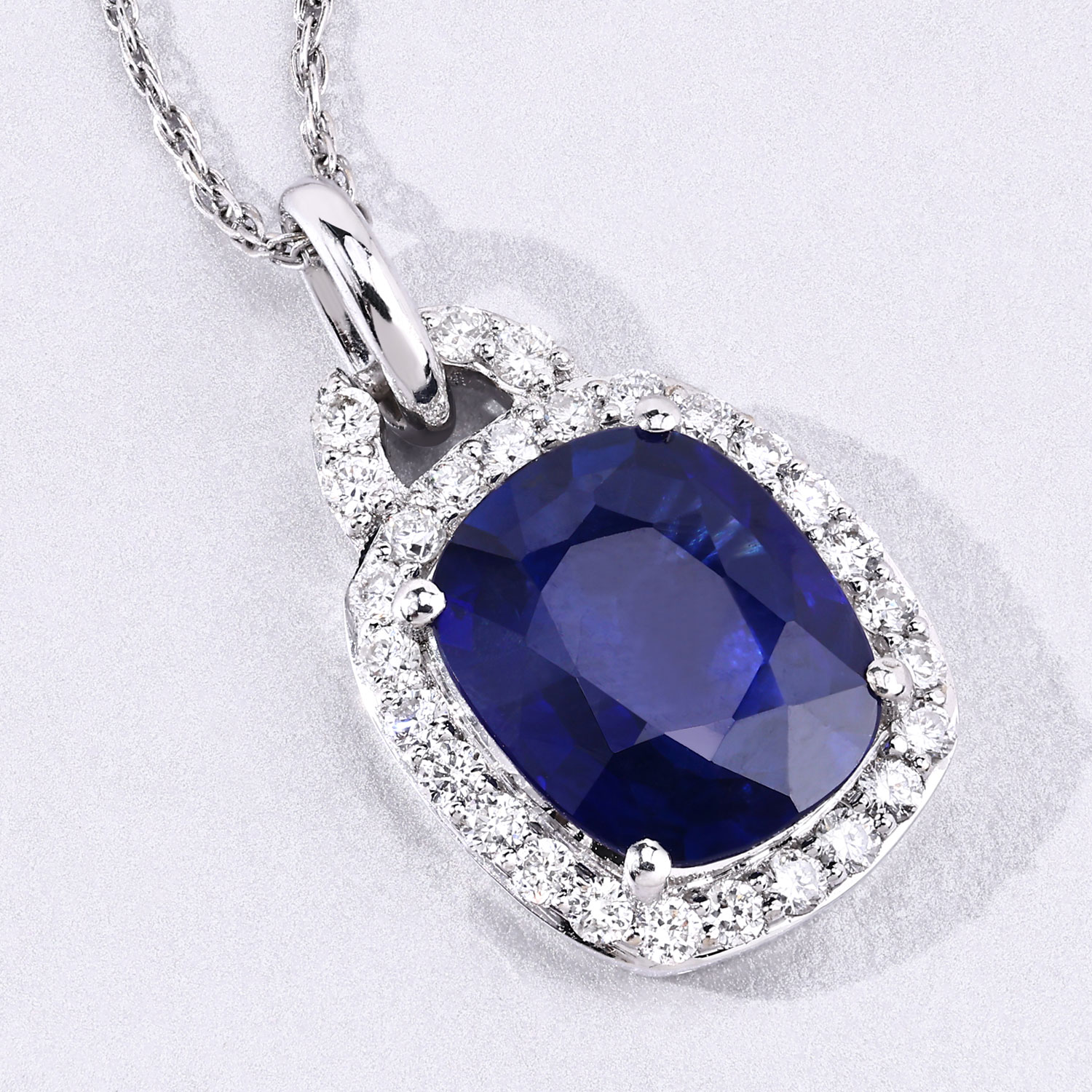2.19 Carat Genuine Ceylon Blue Sapphire and White Diamond 18K White Gold Pendant 2.19 C.T.W 18K white gold - view 5