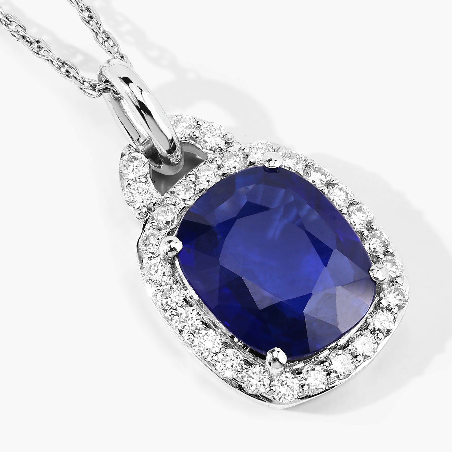 2.19 Carat Genuine Ceylon Blue Sapphire and White Diamond 18K White Gold Pendant 2.19 C.T.W 18K white gold - view 3