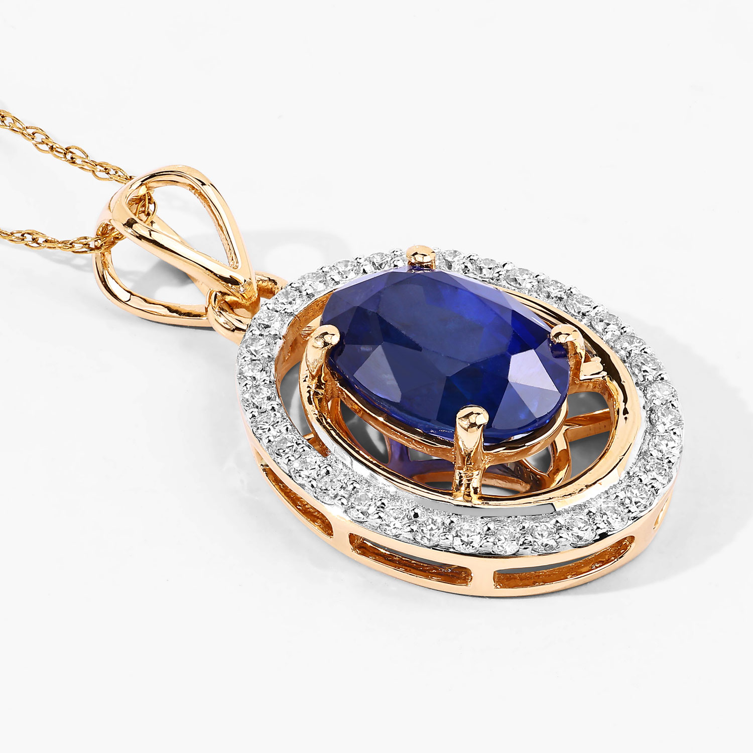 2.59 Carat Genuine Ceylon Blue Sapphire and White Diamond 18K Yellow Gold Pendant 2.59 C.T.W 18K yellow or white gold - view 4