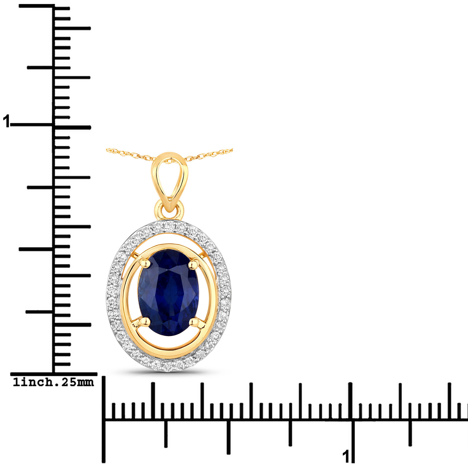 2.59 Carat Genuine Ceylon Blue Sapphire and White Diamond 18K Yellow Gold Pendant 2.59 C.T.W 18K yellow or white gold - view 3