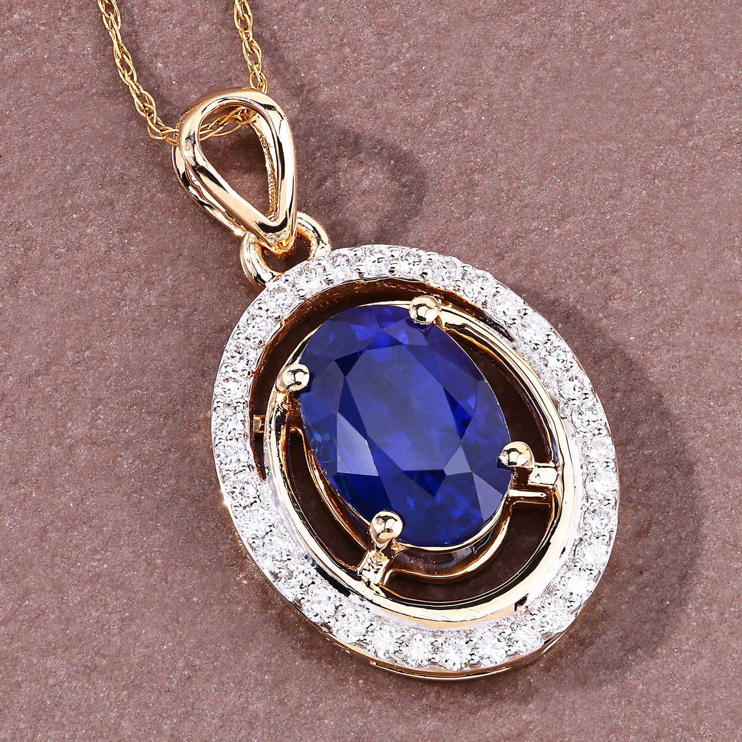 2.59 Carat Genuine Ceylon Blue Sapphire and White Diamond 18K Yellow Gold Pendant 2.59 C.T.W 18K yellow or white gold - view 6