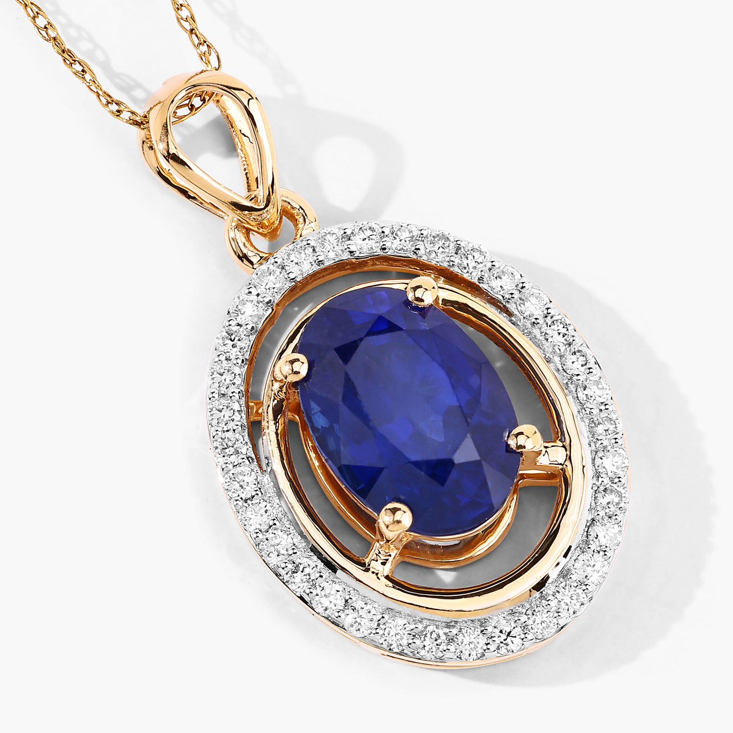 2.59 Carat Genuine Ceylon Blue Sapphire and White Diamond 18K Yellow Gold Pendant 2.59 C.T.W 18K yellow or white gold - view 5
