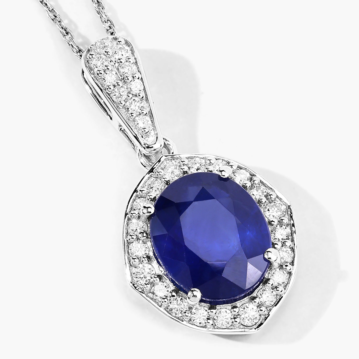 2.88 Carat Genuine Ceylon Blue Sapphire and White Diamond 18K White Gold Pendant 2.88 C.T.W 18K white gold - view 4