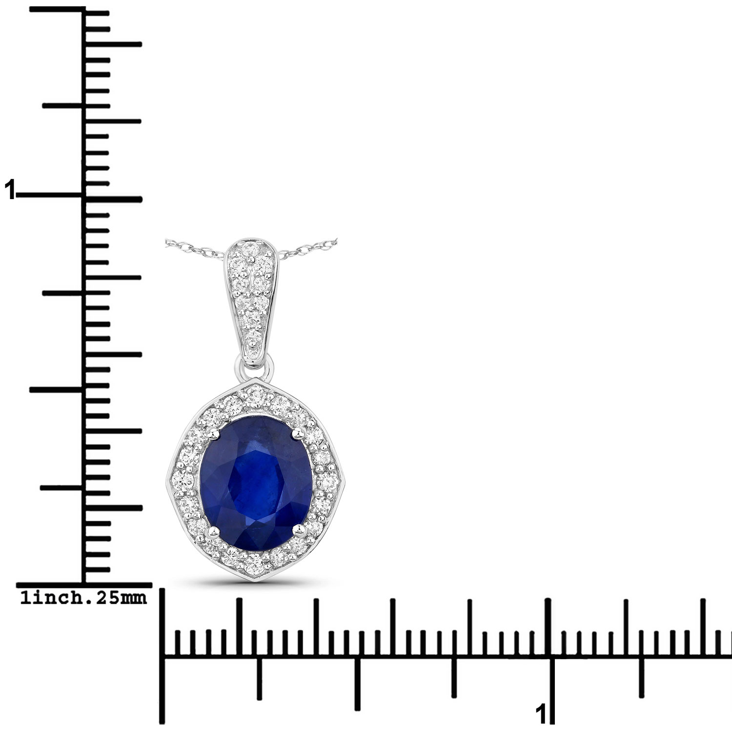 2.88 Carat Genuine Ceylon Blue Sapphire and White Diamond 18K White Gold Pendant 2.88 C.T.W 18K white gold - view 3