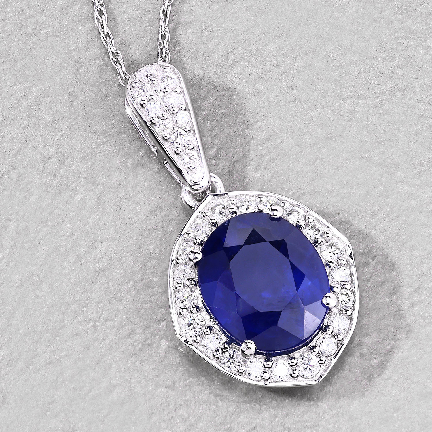 2.88 Carat Genuine Ceylon Blue Sapphire and White Diamond 18K White Gold Pendant 2.88 C.T.W 18K white gold - view 6
