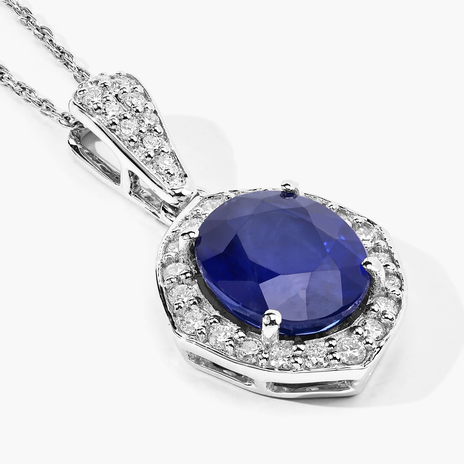 2.88 Carat Genuine Ceylon Blue Sapphire and White Diamond 18K White Gold Pendant 2.88 C.T.W 18K white gold - view 5