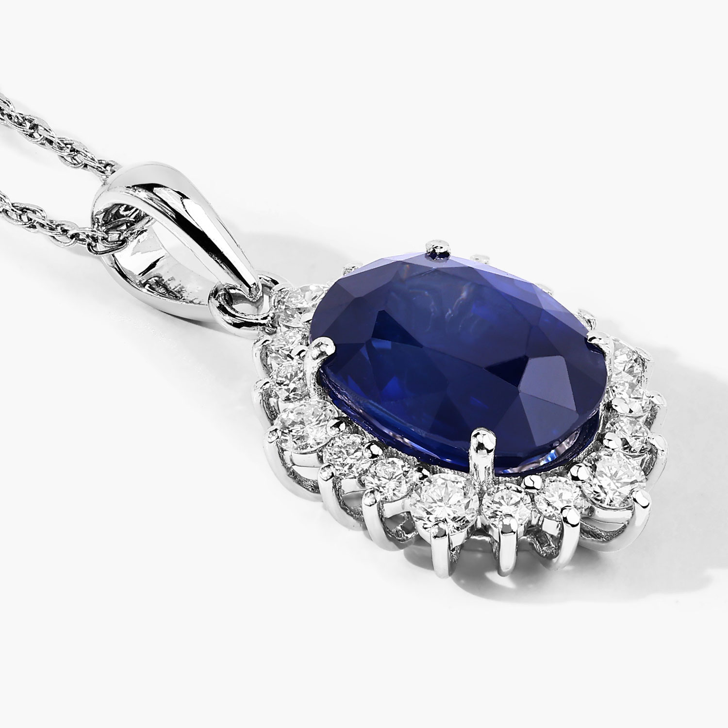 3.23 Carat Genuine Ceylon Blue Sapphire and White Diamond 18K White Gold Pendant 3.23 C.T.W 18K white gold - view 5