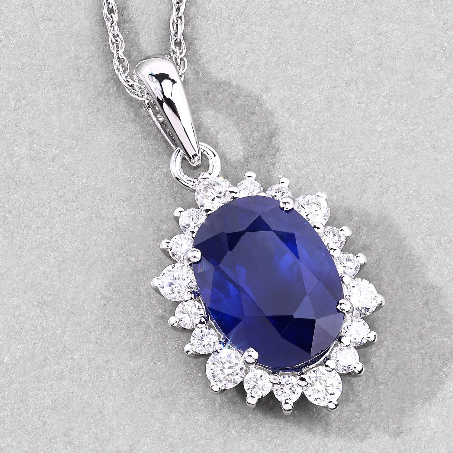 3.23 Carat Genuine Ceylon Blue Sapphire and White Diamond 18K White Gold Pendant 3.23 C.T.W 18K white gold - view 6