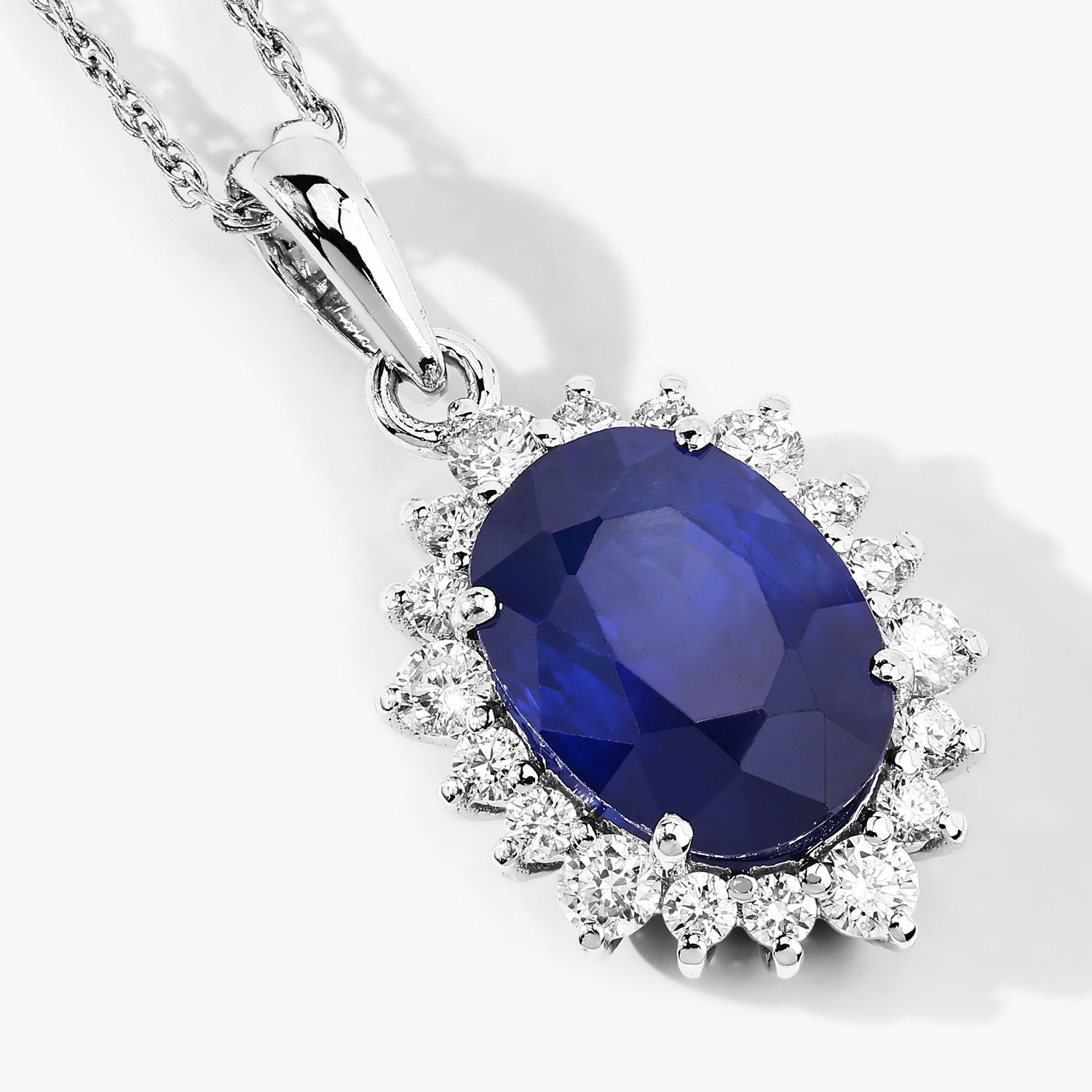 3.23 Carat Genuine Ceylon Blue Sapphire and White Diamond 18K White Gold Pendant 3.23 C.T.W 18K white gold - view 4