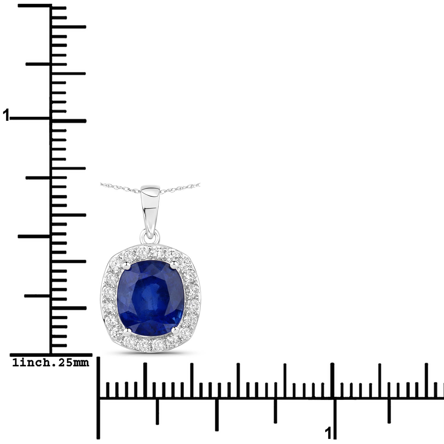 3.00 Carat Genuine Ceylon Blue Sapphire and White Diamond 18K White Gold Pendant 3.00 C.T.W 18K white gold - view 3