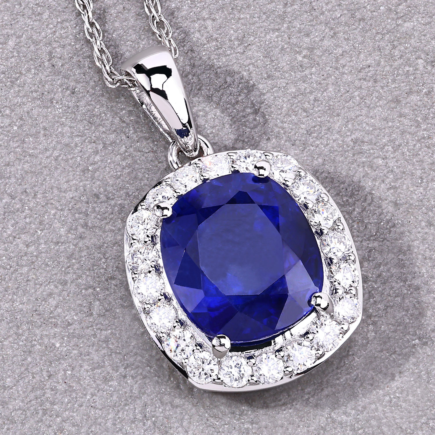 3.00 Carat Genuine Ceylon Blue Sapphire and White Diamond 18K White Gold Pendant 3.00 C.T.W 18K white gold - view 4