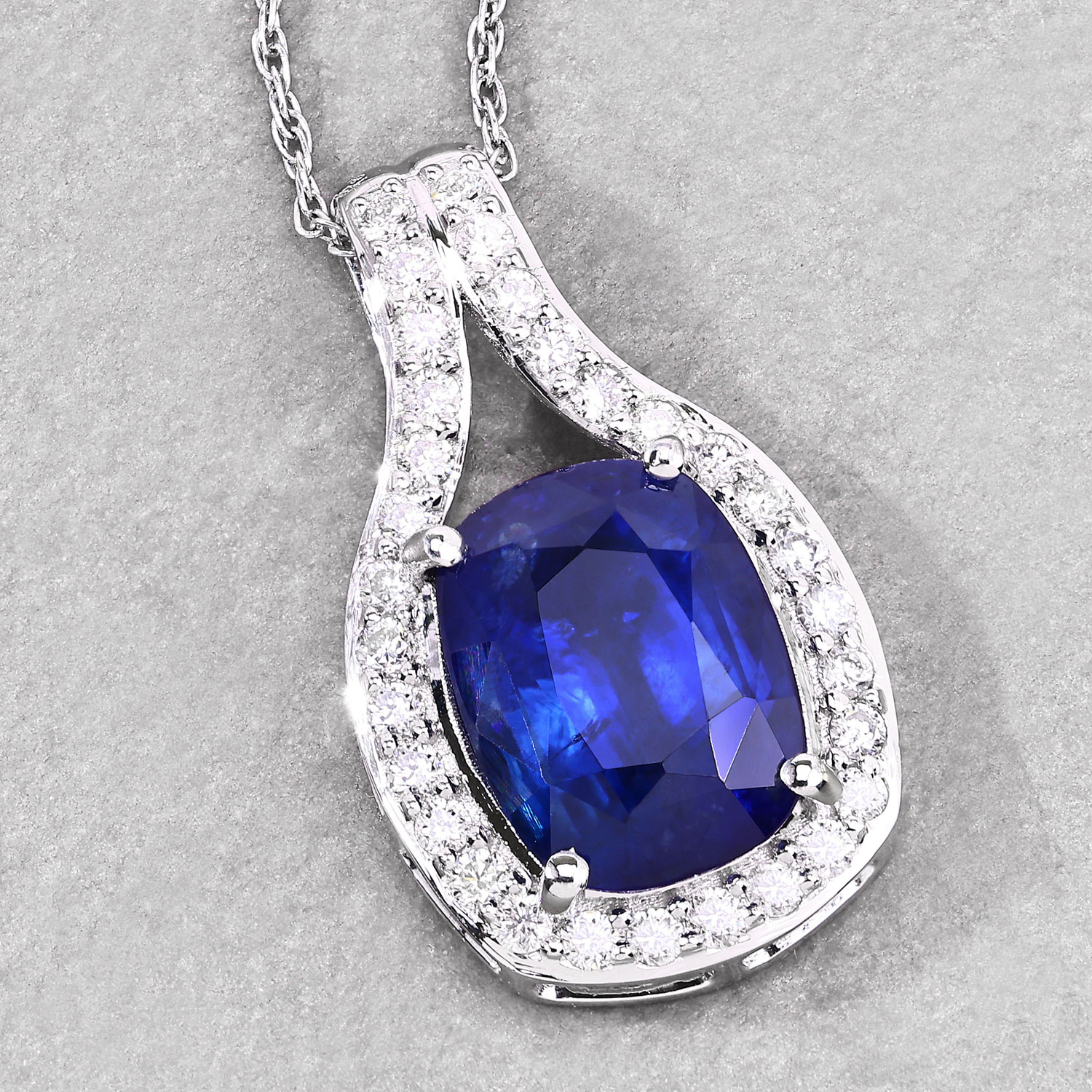 3.84 Carat Genuine Ceylon Blue Sapphire and White Diamond 18K White Gold Pendant 3.84 C.T.W 18K white gold - view 2