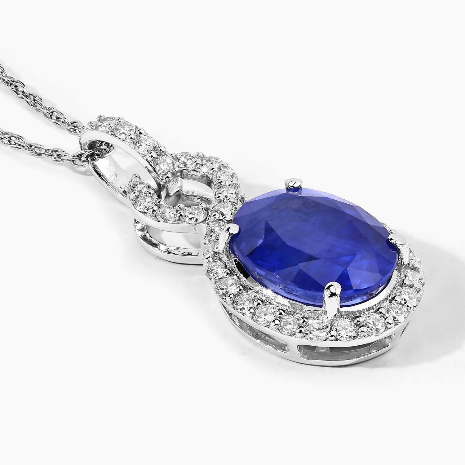 2.92 Carat Genuine Ceylon Blue Sapphire and White Diamond 18K White Gold Pendant 2.92 C.T.W 18K white gold - view 4