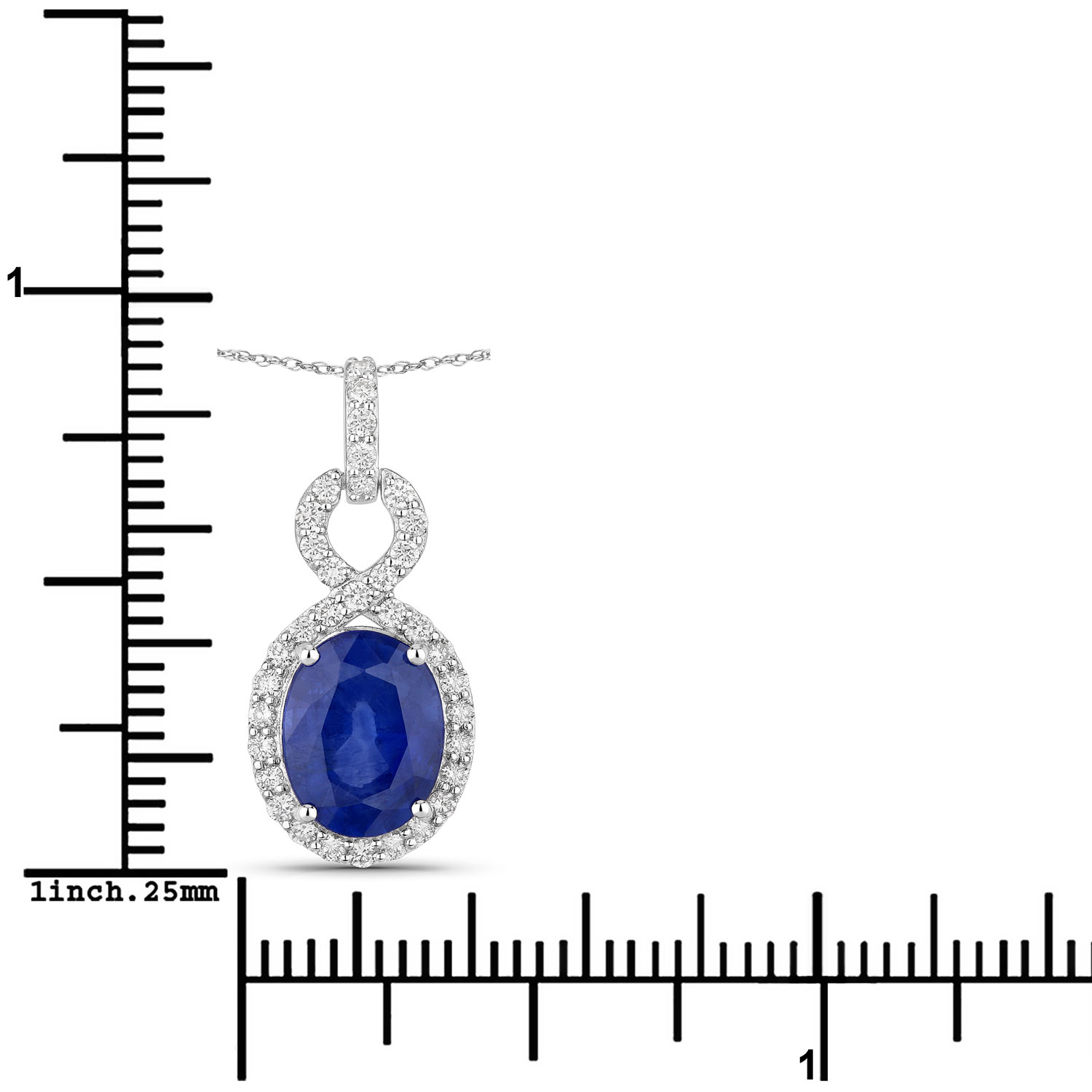 2.92 Carat Genuine Ceylon Blue Sapphire and White Diamond 18K White Gold Pendant 2.92 C.T.W 18K white gold - view 3