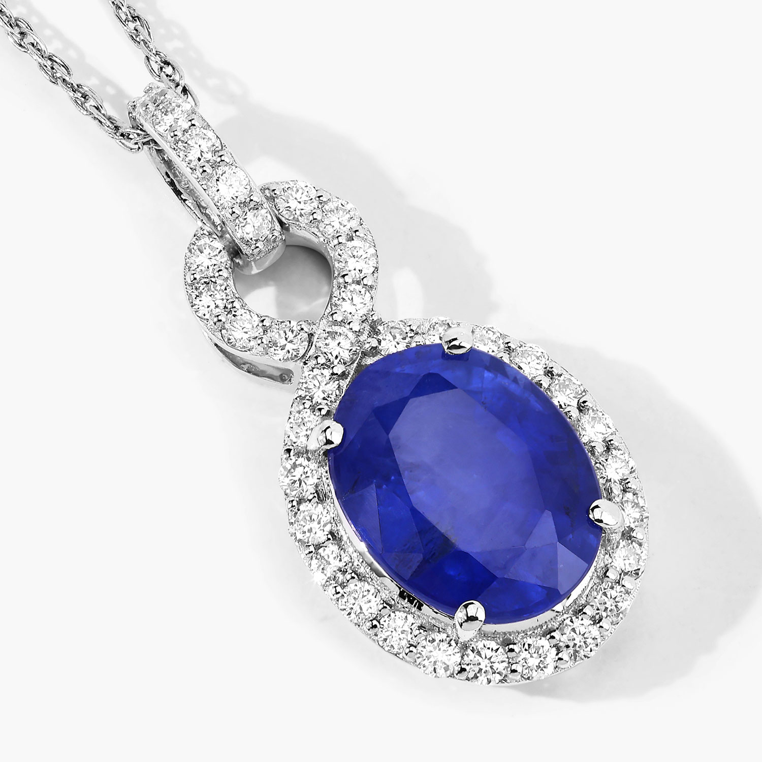 2.92 Carat Genuine Ceylon Blue Sapphire and White Diamond 18K White Gold Pendant 2.92 C.T.W 18K white gold - view 5