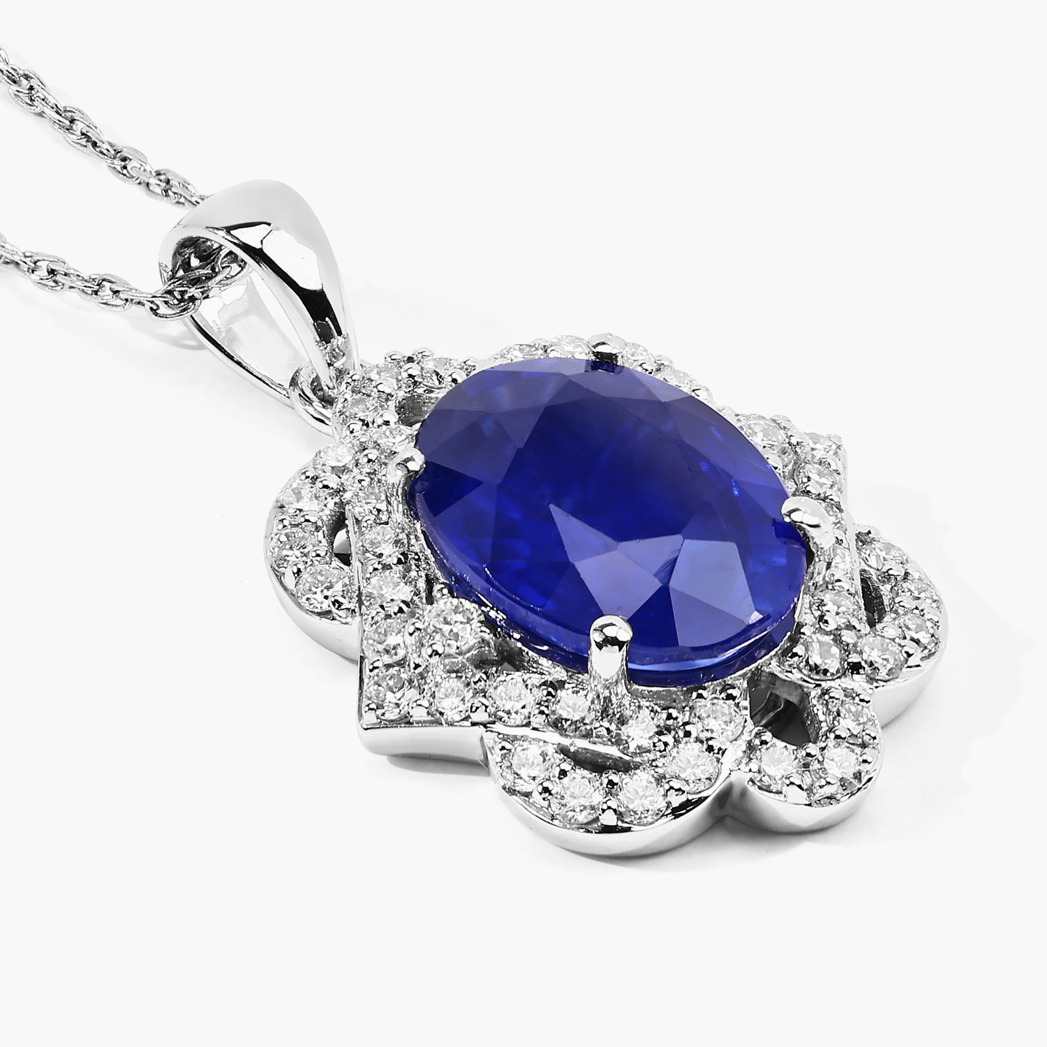 3.16 Carat Genuine Ceylon Blue Sapphire and White Diamond 18K White Gold Pendant 3.16 C.T.W 18K white gold - view 4