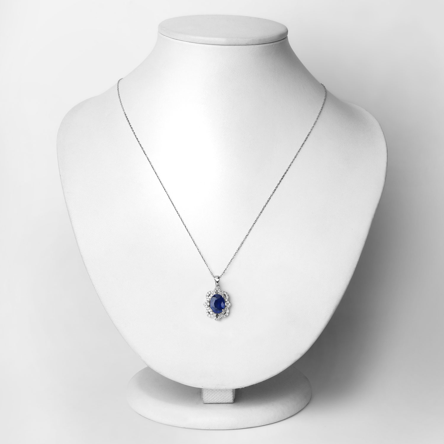 3.16 Carat Genuine Ceylon Blue Sapphire and White Diamond 18K White Gold Pendant 3.16 C.T.W 18K white gold - view 2